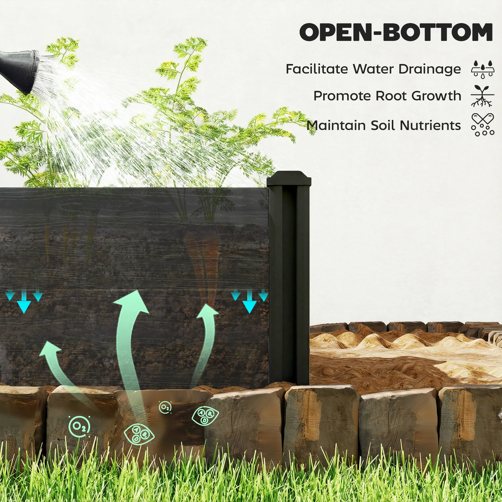 Outsunny 2 x 2 x 1ft Vinyl Raised Garden Bed Kit, Dark Grey - Image 6