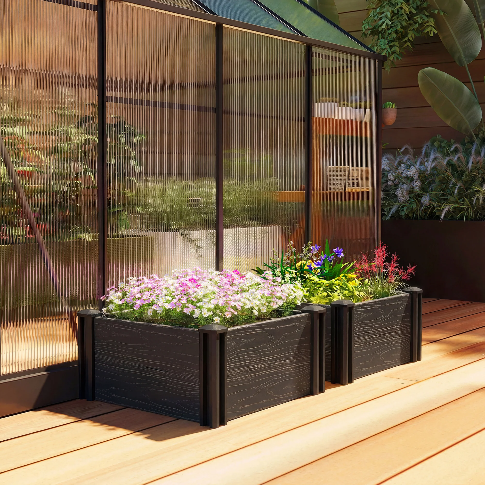 Outsunny 2 x 2 x 1ft Vinyl Raised Garden Bed Kit, Dark Grey - Image 9