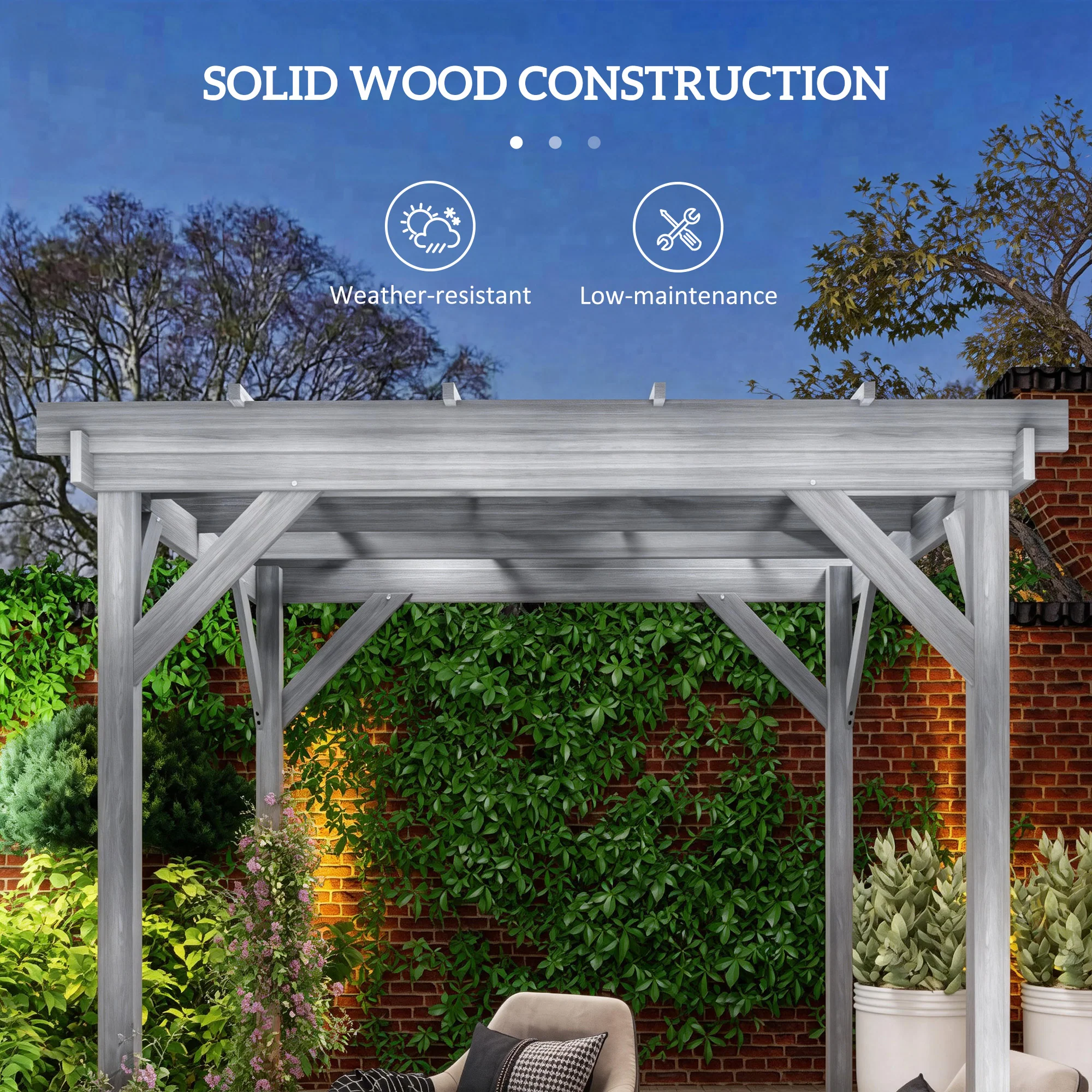 Outsunny 2 x 2m Wooden Pergola Kit, Garden Gazebo Shelter, Grey - Image 3