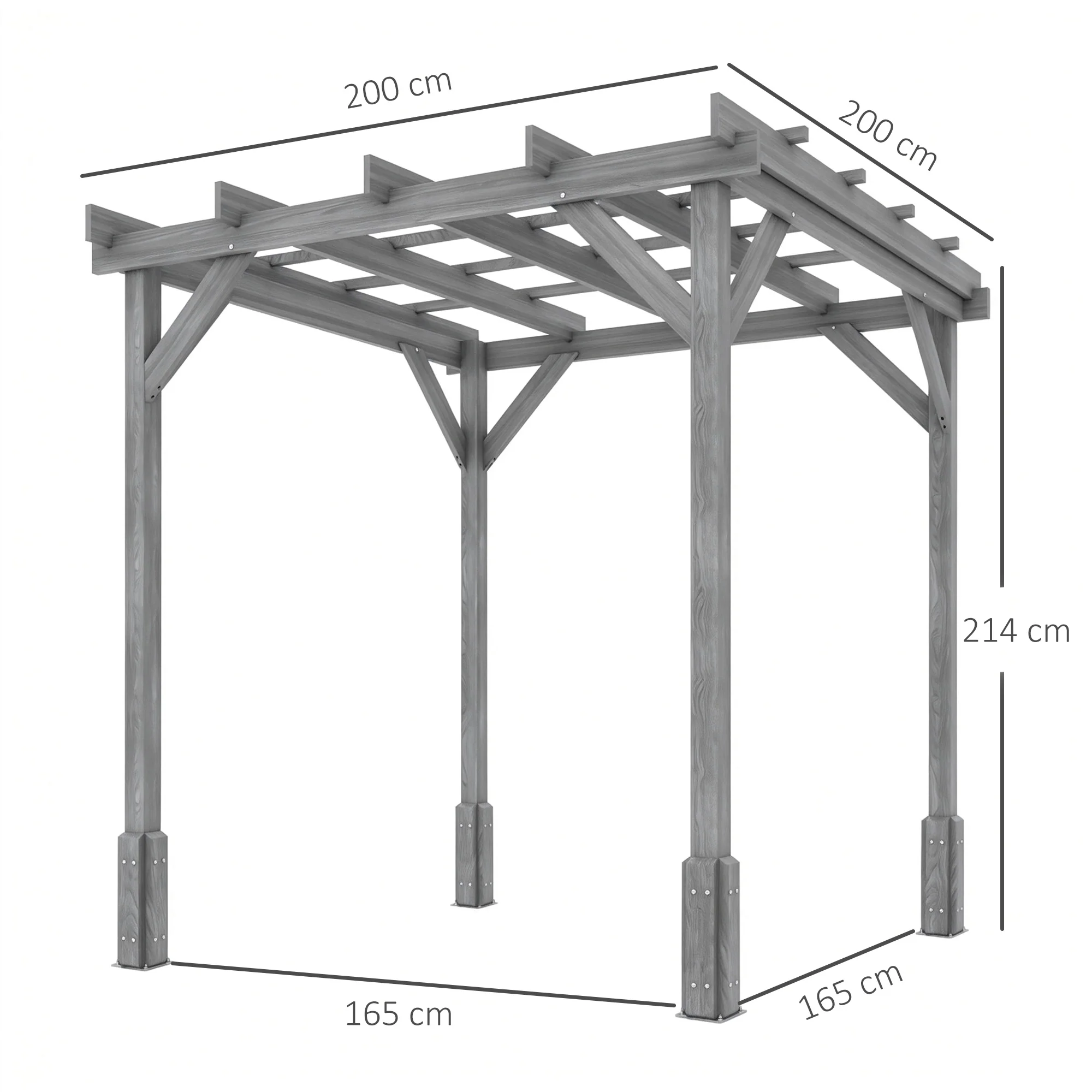 Outsunny 2 x 2m Wooden Pergola Kit, Garden Gazebo Shelter, Grey - Image 5