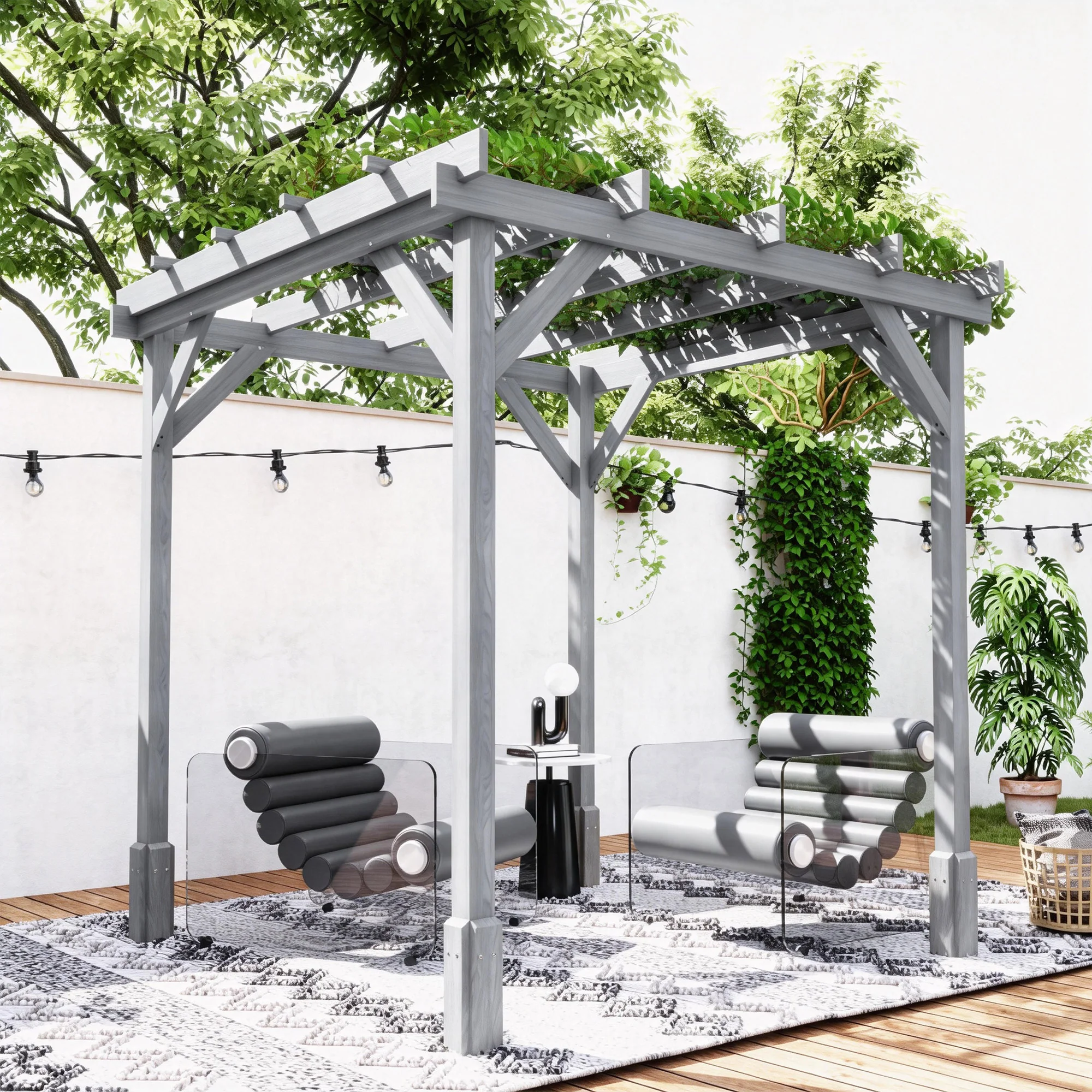 Outsunny 2 x 2m Wooden Pergola Kit, Garden Gazebo Shelter, Grey - Image 9