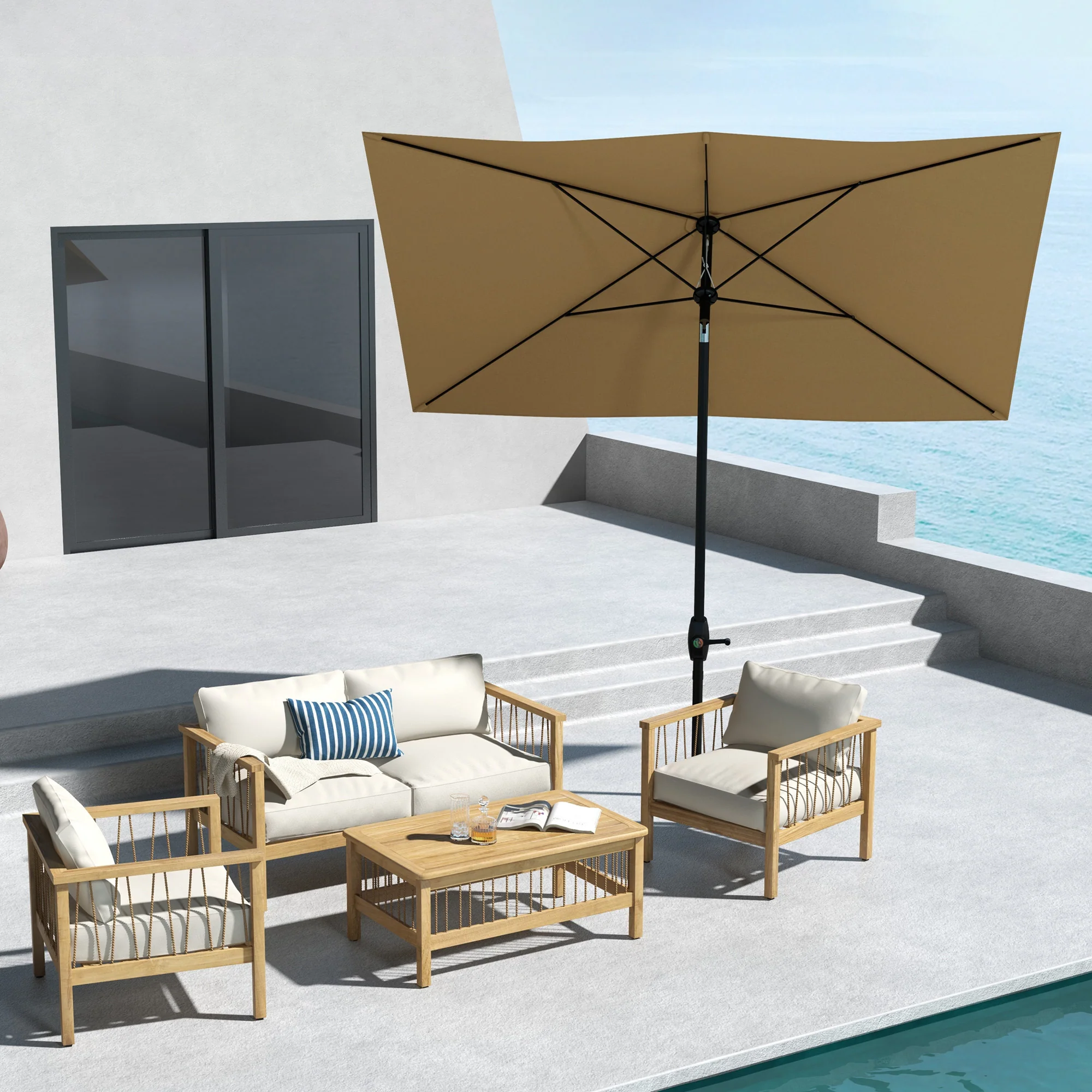 Outsunny 2 X 3(m) Garden Parasol Rectangular Market Umbrella W/ Crank - Brown/Beige/Black/Grey - Image 11