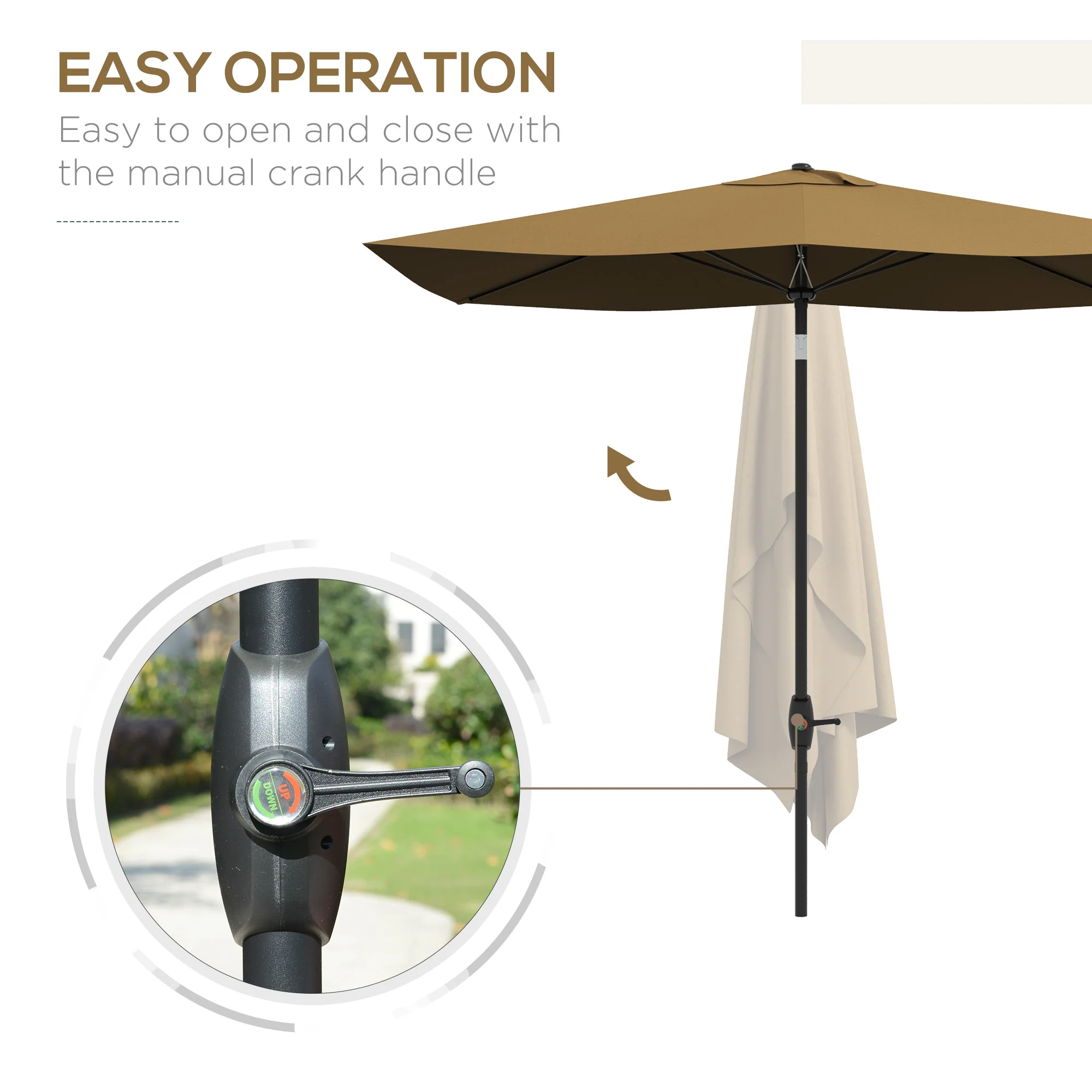 Outsunny 2 X 3(m) Garden Parasol Rectangular Market Umbrella W/ Crank - Brown/Beige/Black/Grey - Image 13