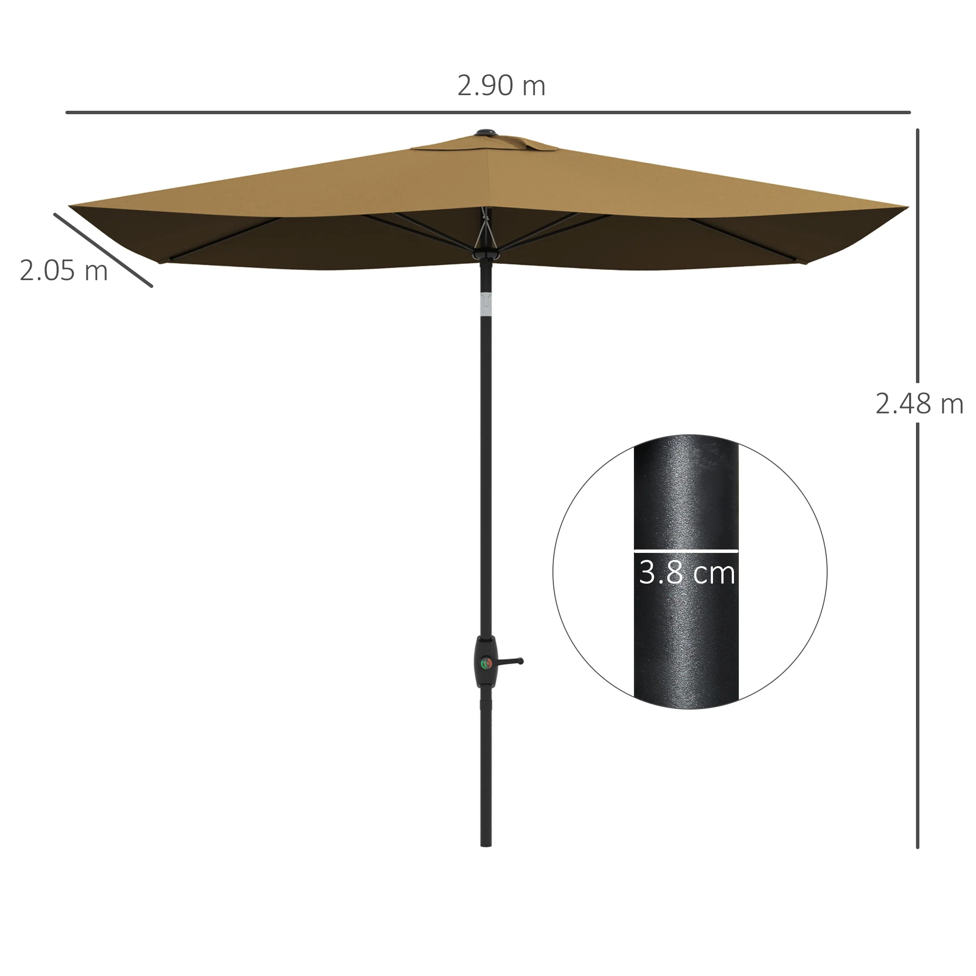 Outsunny 2 X 3(m) Garden Parasol Rectangular Market Umbrella W/ Crank - Brown/Beige/Black/Grey - Image 14