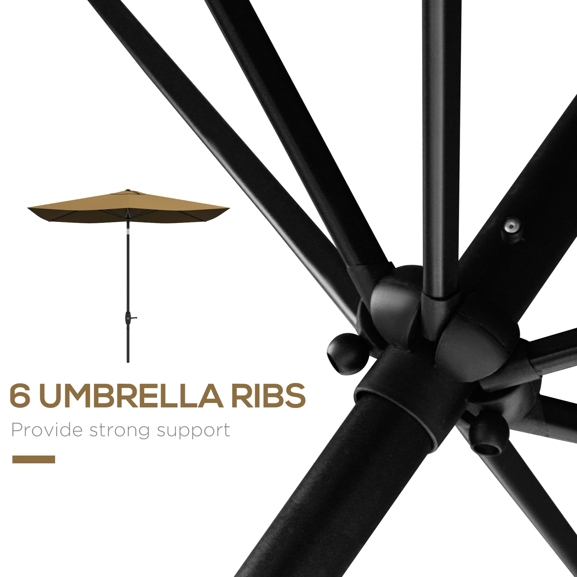 Outsunny 2 X 3(m) Garden Parasol Rectangular Market Umbrella W/ Crank - Brown/Beige/Black/Grey - Image 15