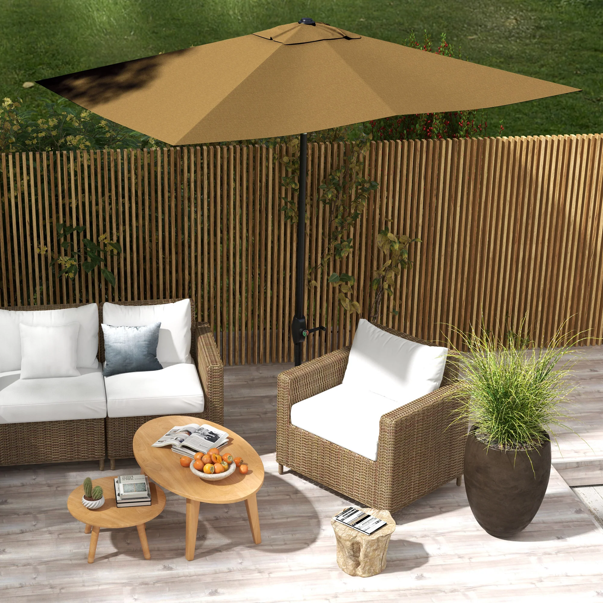 Outsunny 2 X 3(m) Garden Parasol Rectangular Market Umbrella W/ Crank - Brown/Beige/Black/Grey - Image 16