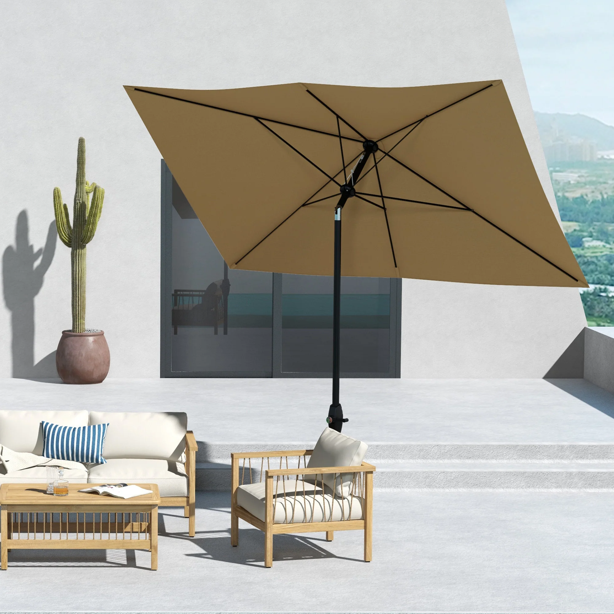 Outsunny 2 X 3(m) Garden Parasol Rectangular Market Umbrella W/ Crank - Brown/Beige/Black/Grey - Image 17