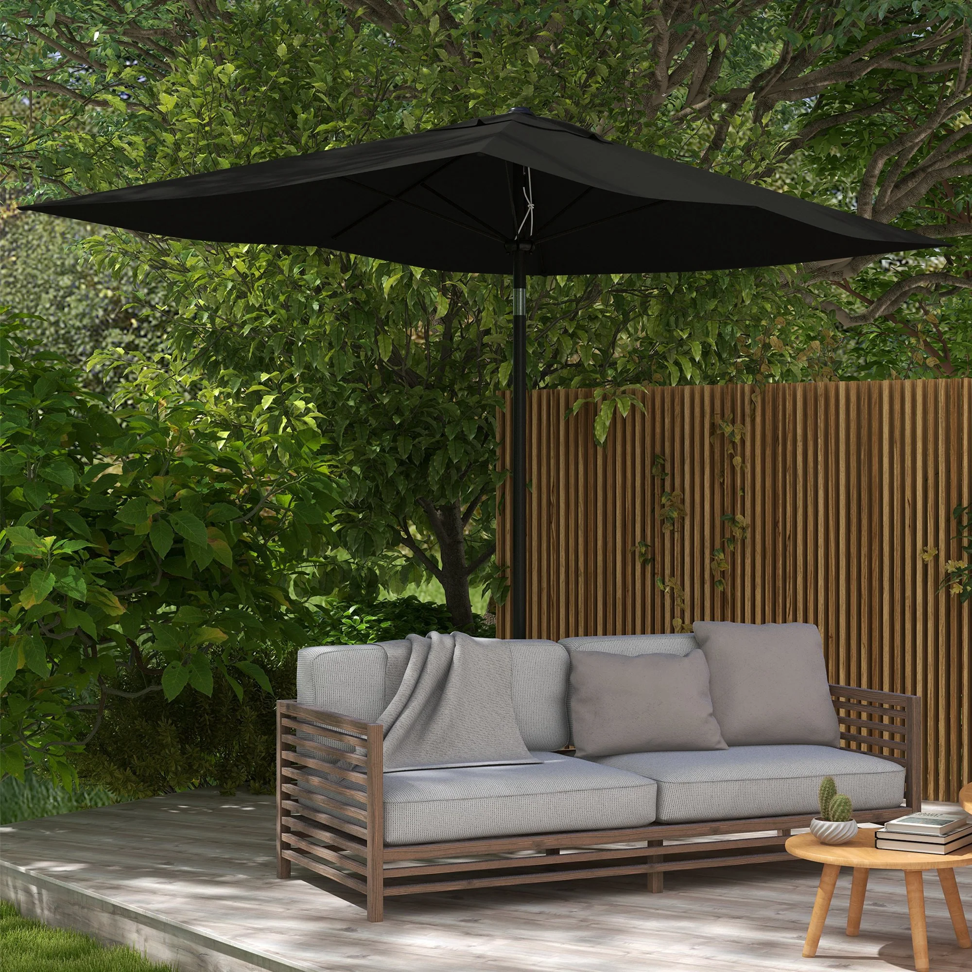 Outsunny 2 X 3(m) Garden Parasol Rectangular Market Umbrella W/ Crank - Brown/Beige/Black/Grey - Image 19