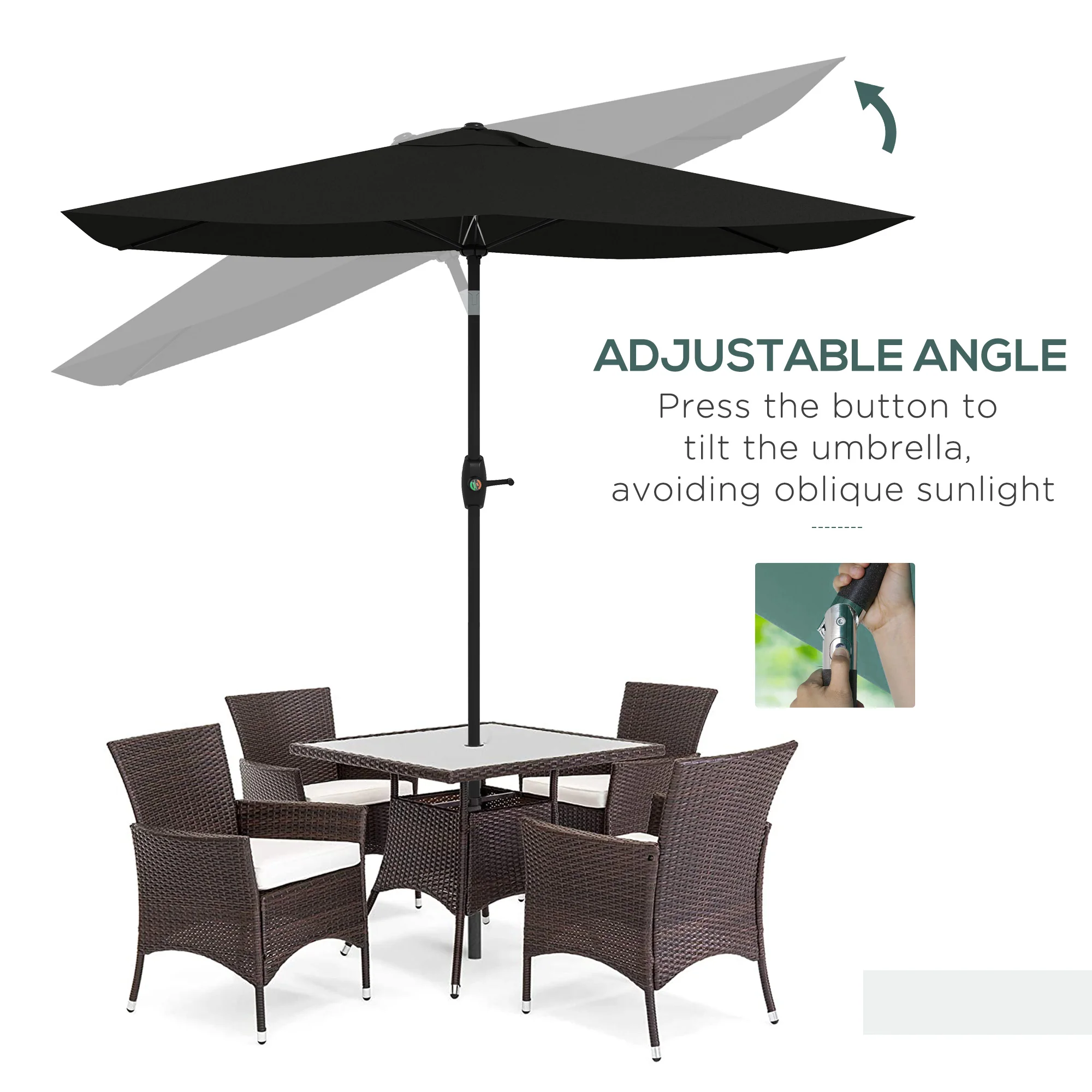 Outsunny 2 X 3(m) Garden Parasol Rectangular Market Umbrella W/ Crank - Brown/Beige/Black/Grey - Image 20
