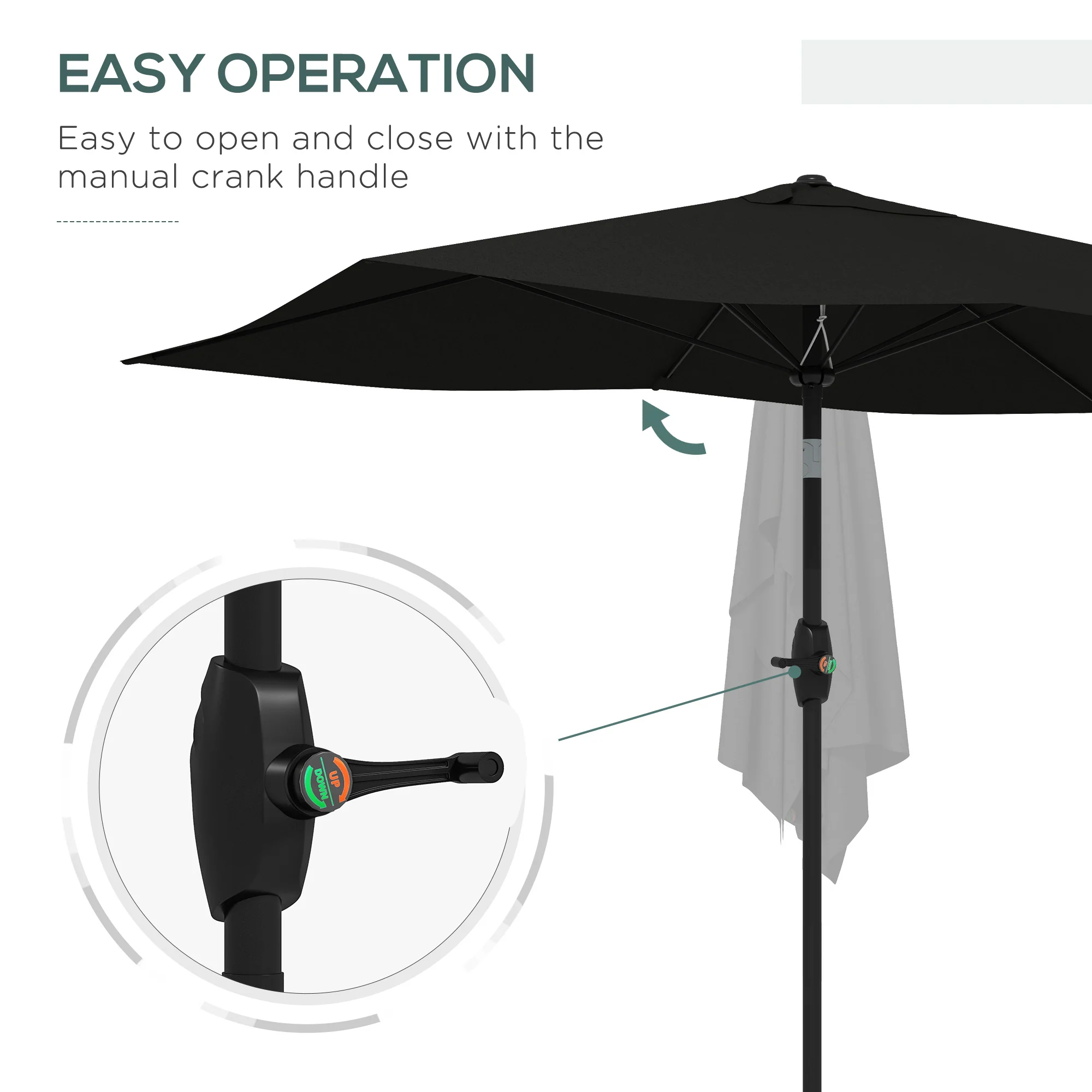 Outsunny 2 X 3(m) Garden Parasol Rectangular Market Umbrella W/ Crank - Brown/Beige/Black/Grey - Image 21