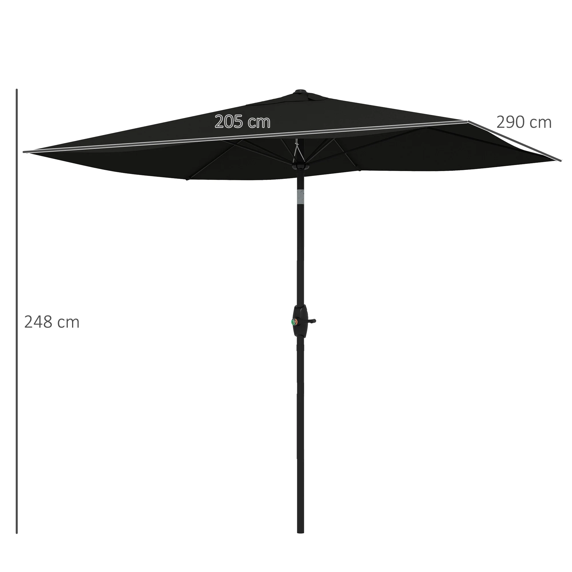Outsunny 2 X 3(m) Garden Parasol Rectangular Market Umbrella W/ Crank - Brown/Beige/Black/Grey - Image 22