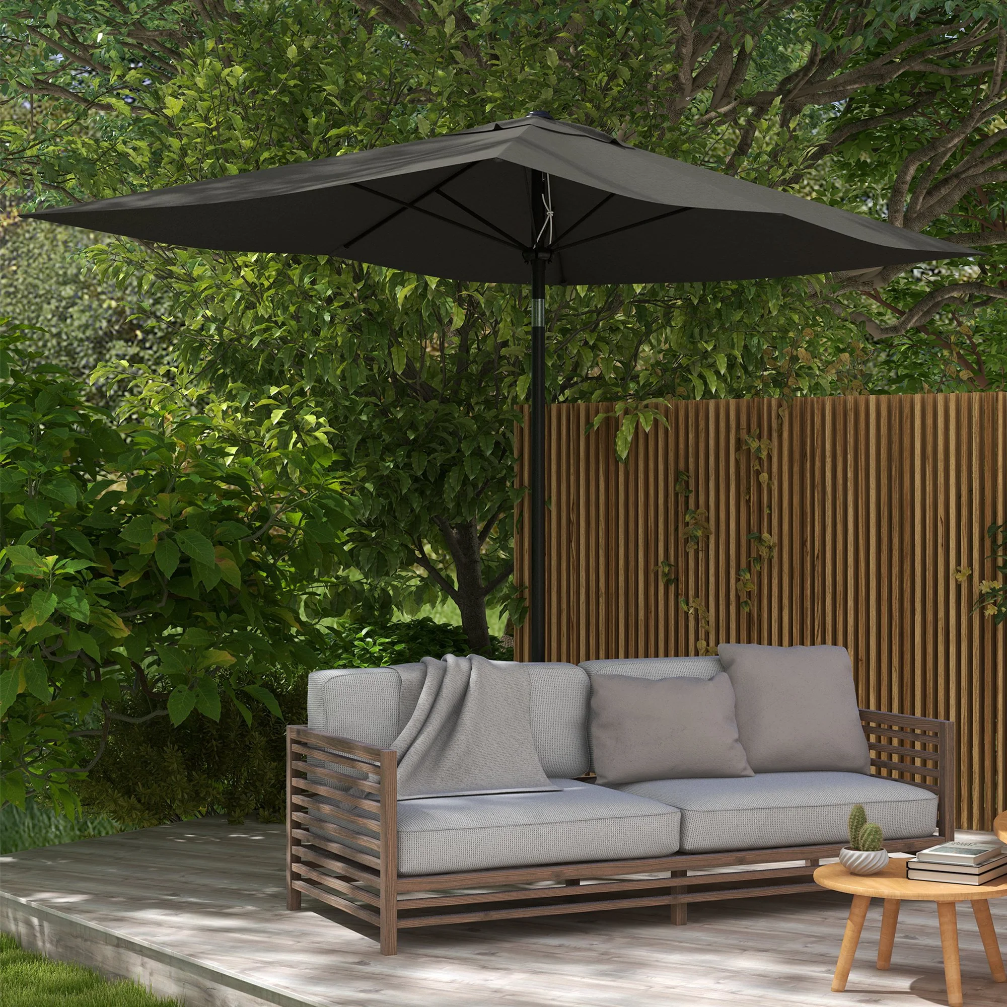 Outsunny 2 X 3(m) Garden Parasol Rectangular Market Umbrella W/ Crank - Brown/Beige/Black/Grey - Image 27