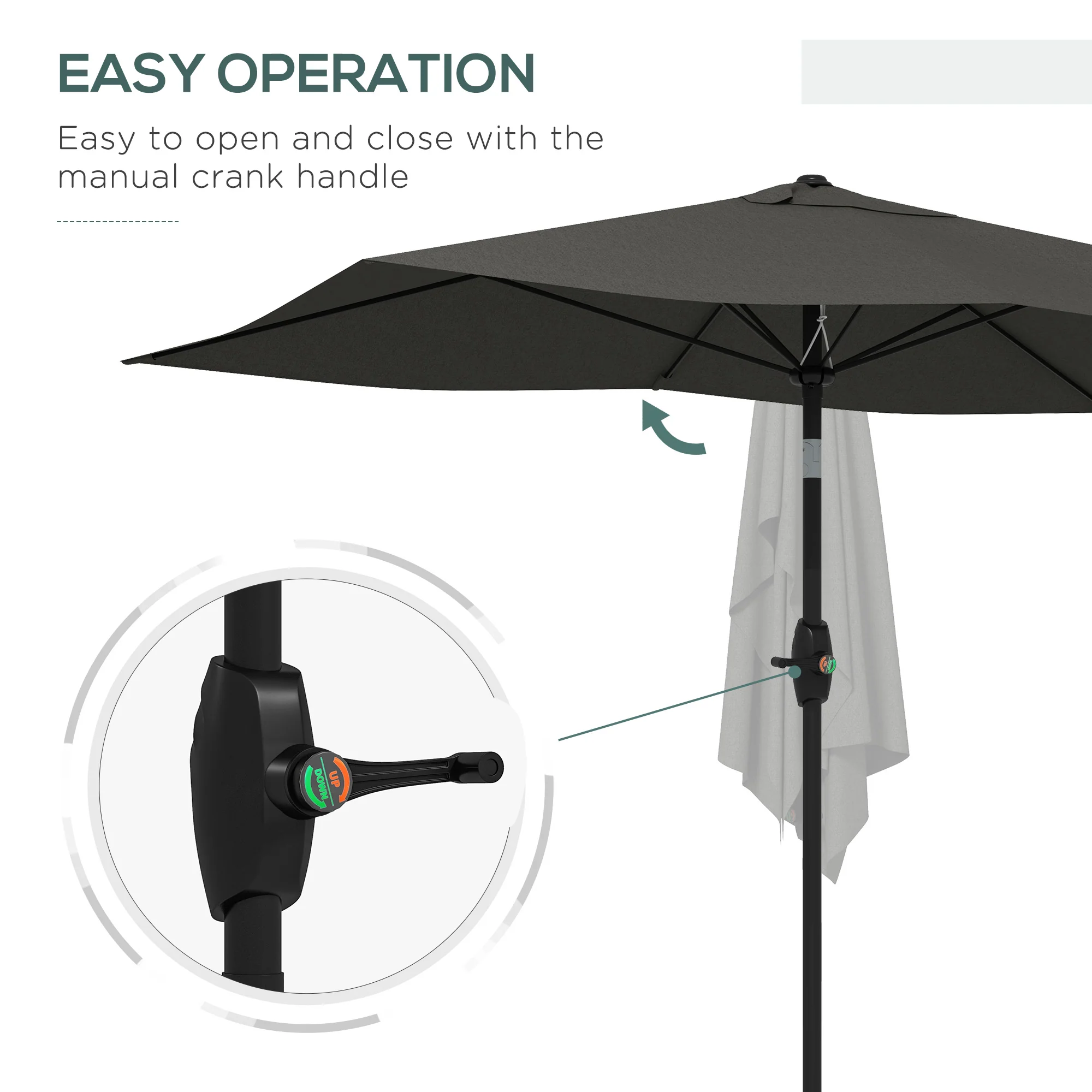 Outsunny 2 X 3(m) Garden Parasol Rectangular Market Umbrella W/ Crank - Brown/Beige/Black/Grey - Image 29