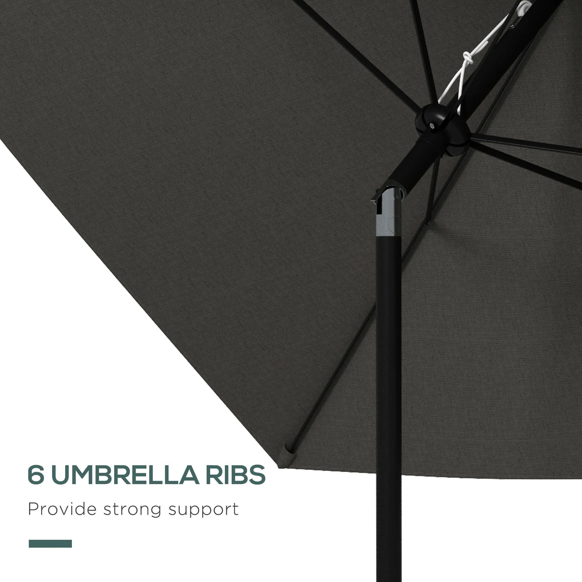 Outsunny 2 X 3(m) Garden Parasol Rectangular Market Umbrella W/ Crank - Brown/Beige/Black/Grey - Image 30