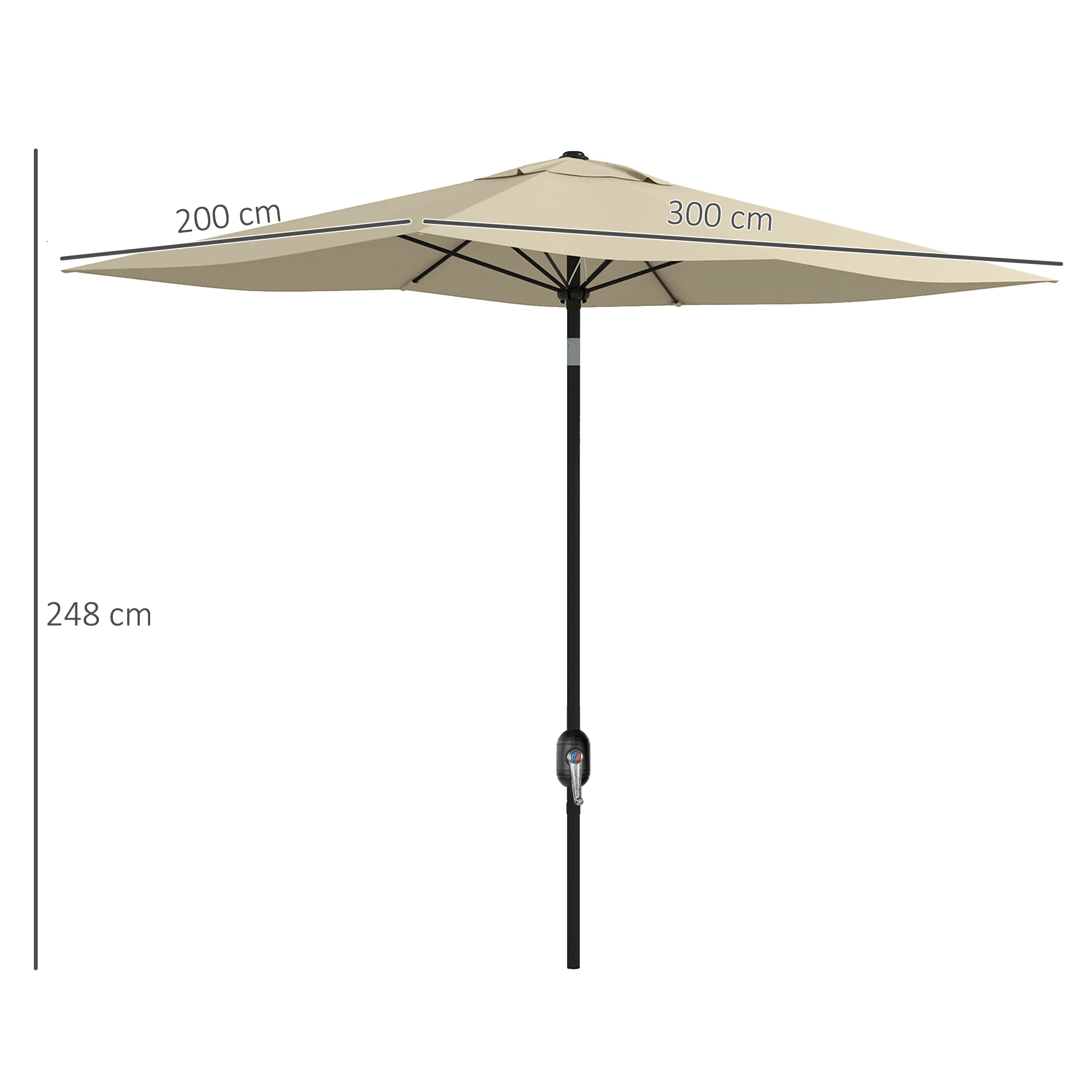 Outsunny 2 X 3(m) Garden Parasol Rectangular Market Umbrella W/ Crank - Brown/Beige/Black/Grey - Image 5