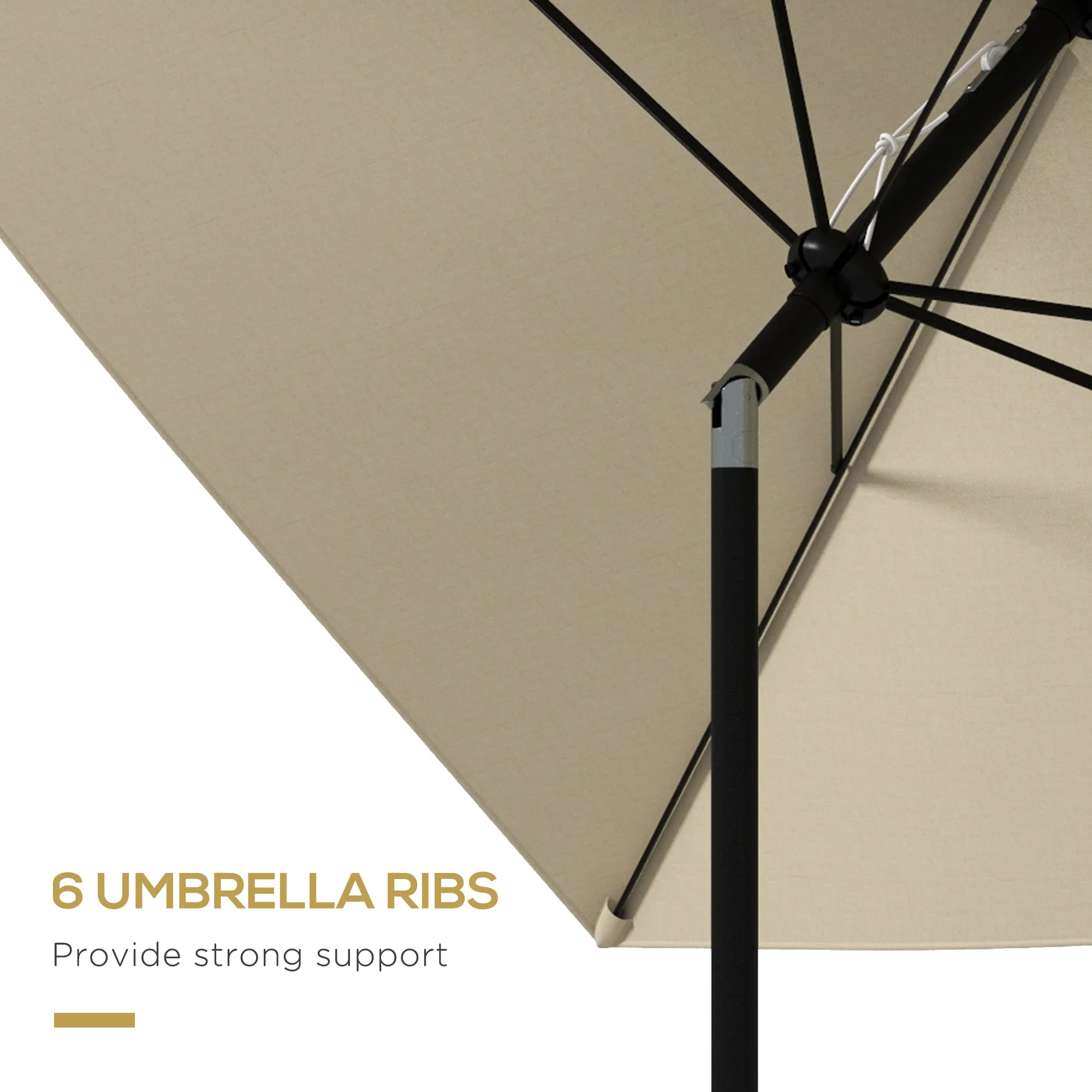 Outsunny 2 X 3(m) Garden Parasol Rectangular Market Umbrella W/ Crank - Brown/Beige/Black/Grey - Image 6