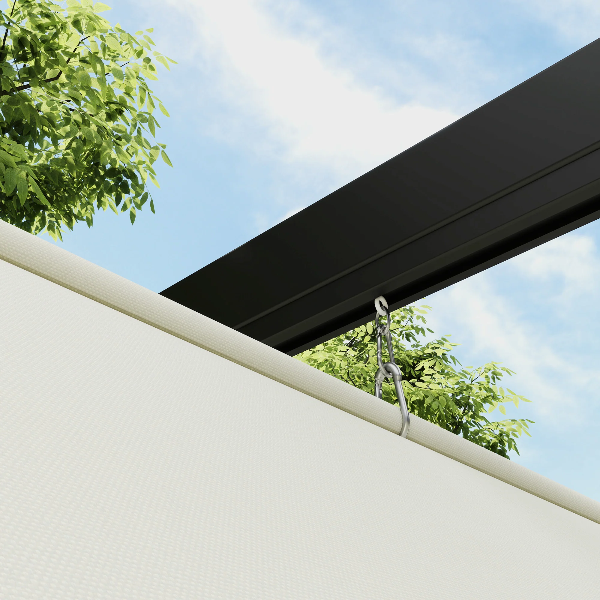 Outsunny 2 x 3(m) Wall Mounted Pergola with Retractable Roof, Khaki - Image 8