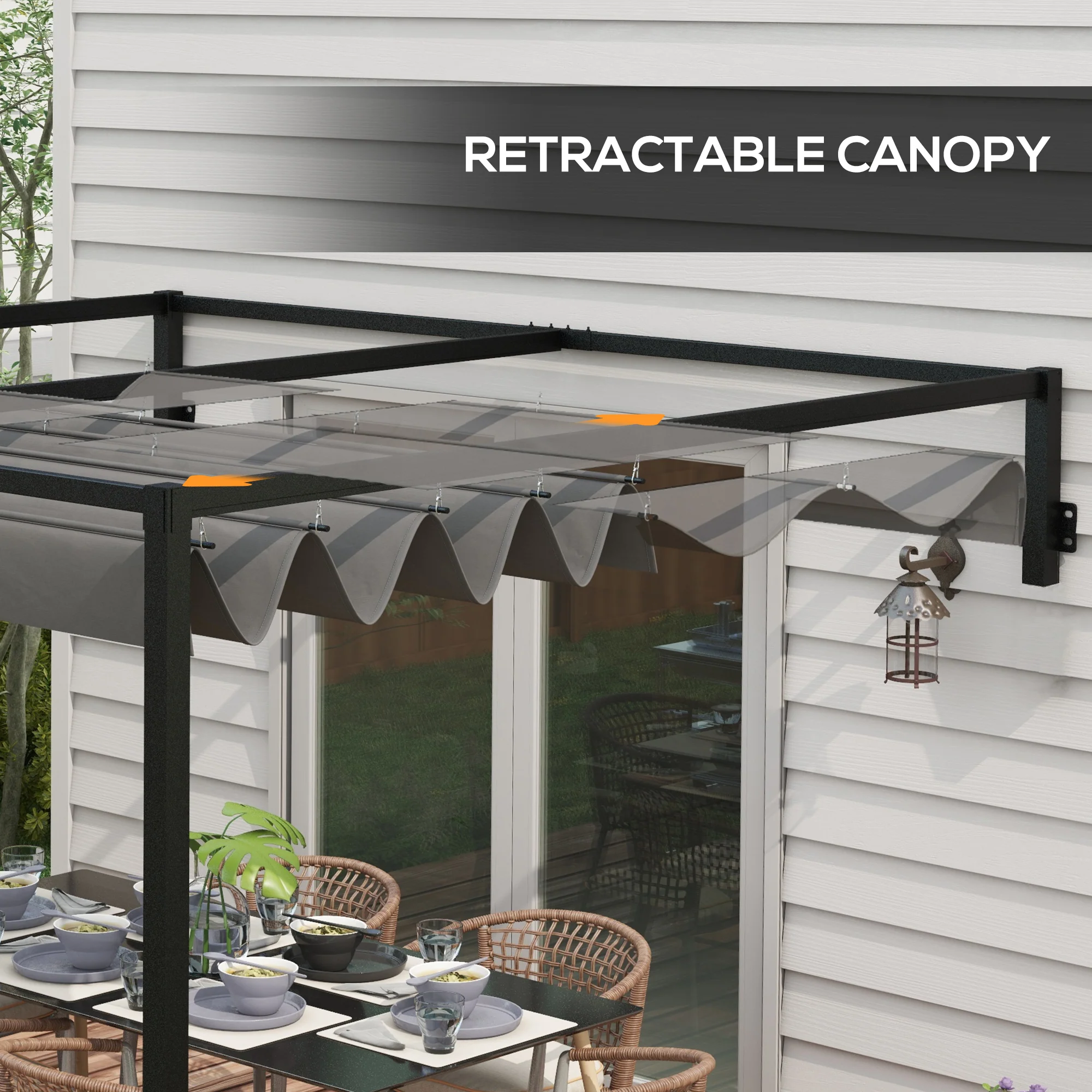 Outsunny 2 x 3(m) Wall Mounted Pergola with Retractable Sun Shade Canopy - Image 4