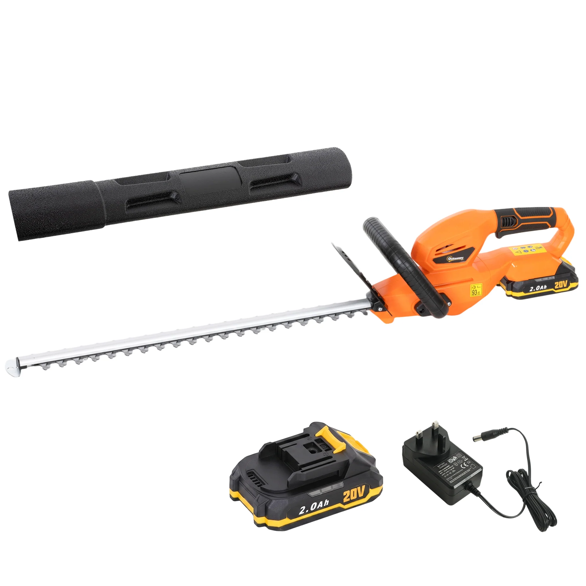Outsunny 20" Cordless Hedge Trimmer with Dual Action Head, 2000mAh Battery