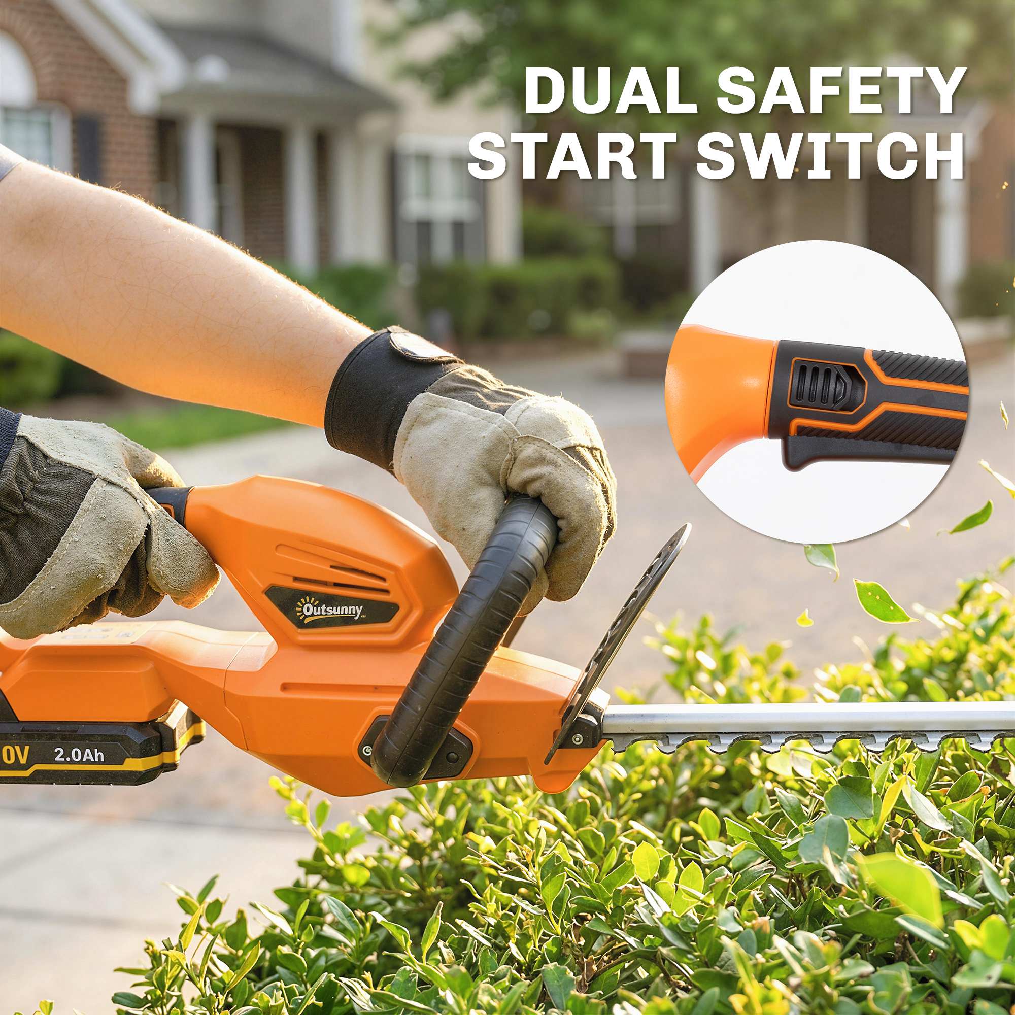 Outsunny 20" Cordless Hedge Trimmer with Dual Action Head, 2000mAh Battery - Image 8
