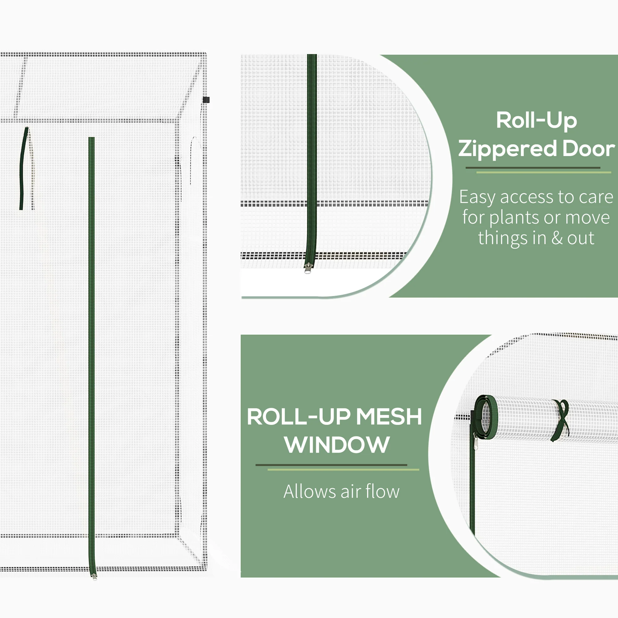 Outsunny 200x76x168cm Walk-in Garden Greenhouse Plant Warm House w/ Roll Up Door - Image 3