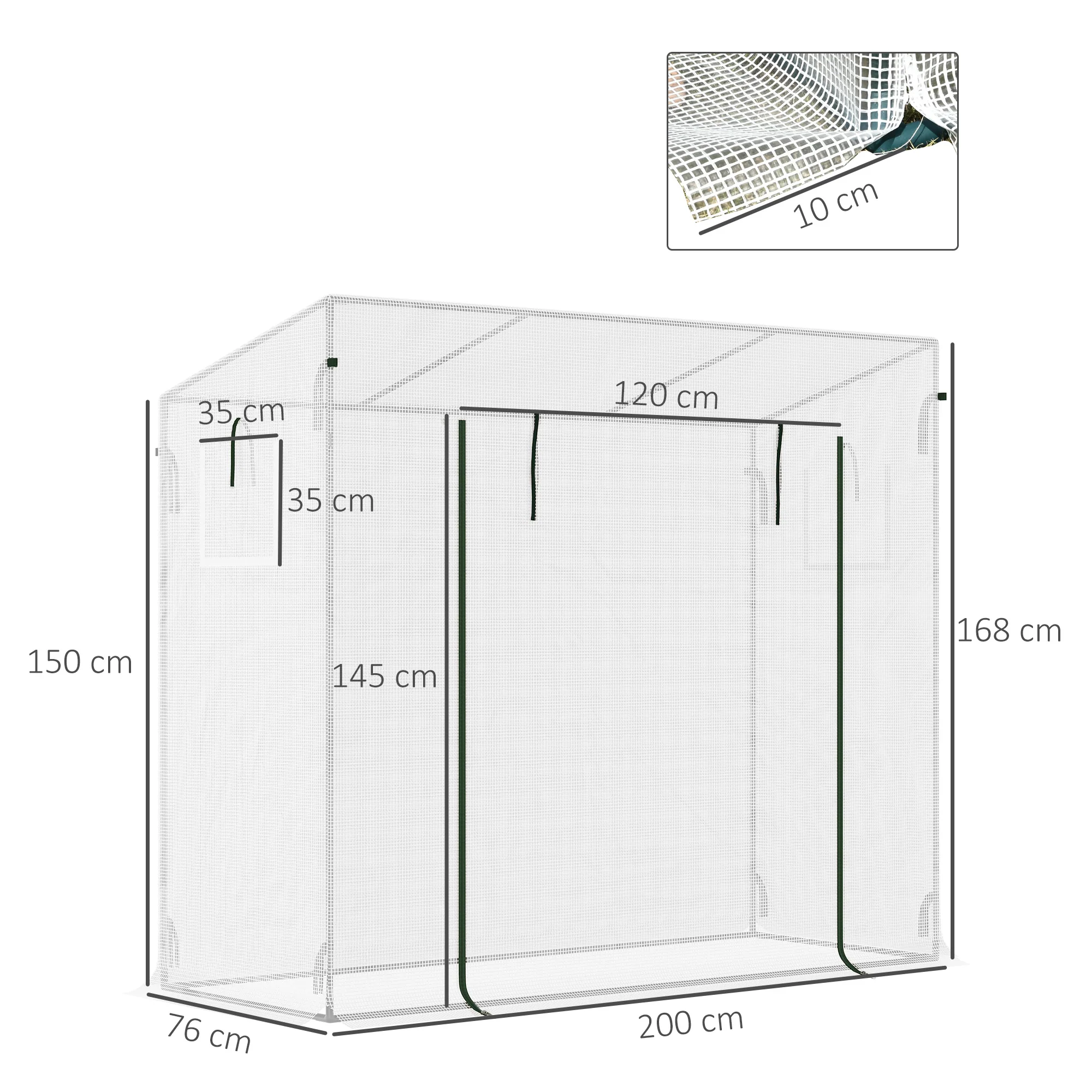 Outsunny 200x76x168cm Walk-in Garden Greenhouse Plant Warm House w/ Roll Up Door - Image 4