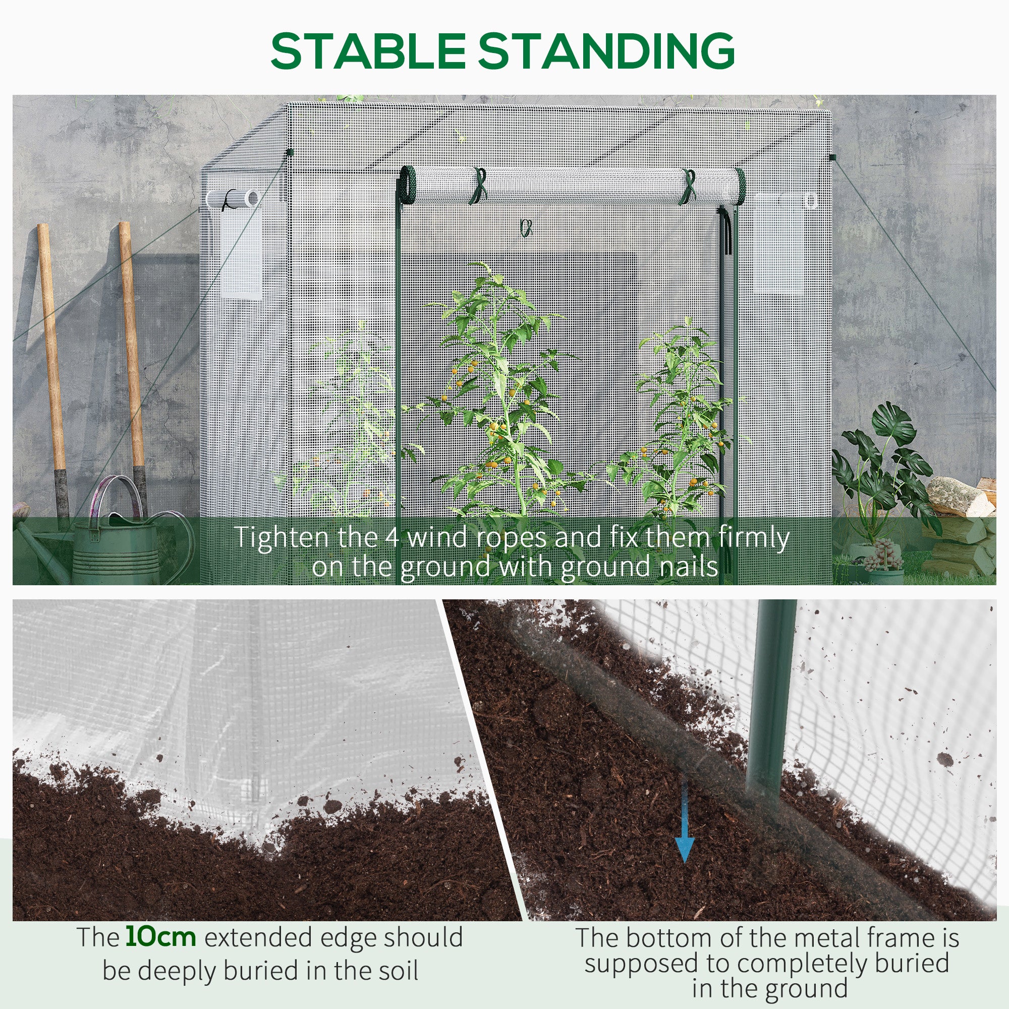 Outsunny 200x76x168cm Walk-in Garden Greenhouse Plant Warm House w/ Roll Up Door - Image 5