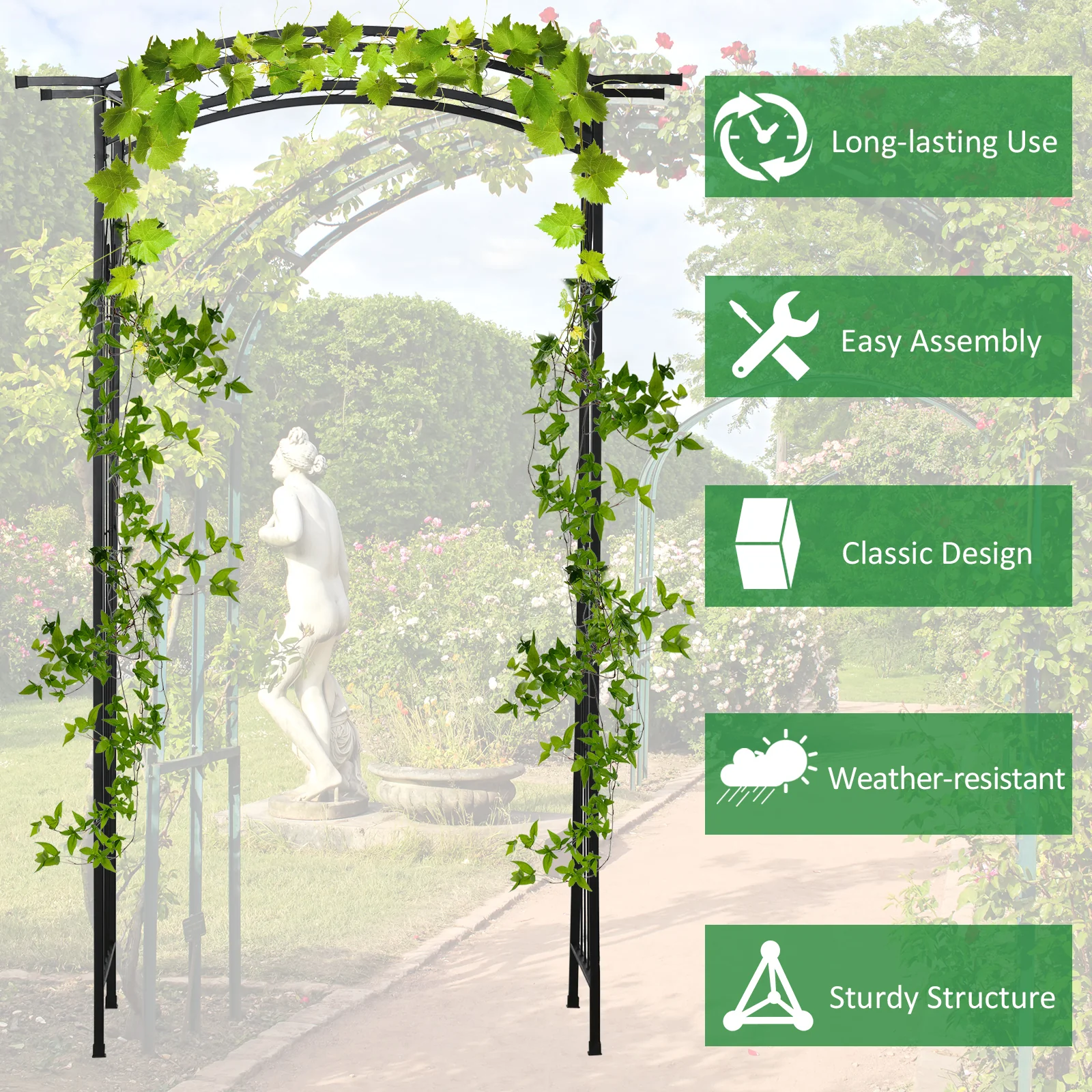 Outsunny 211cm Height Metal Garden Arch Arbor for Wedding Decor - Image 5