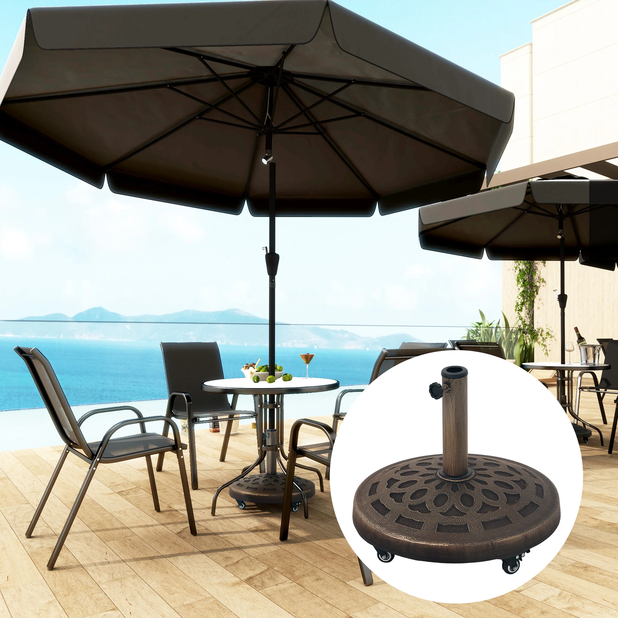 Outsunny 21kg Resin Garden Parasol Base Umbrella Stand with Wheels - Image 2