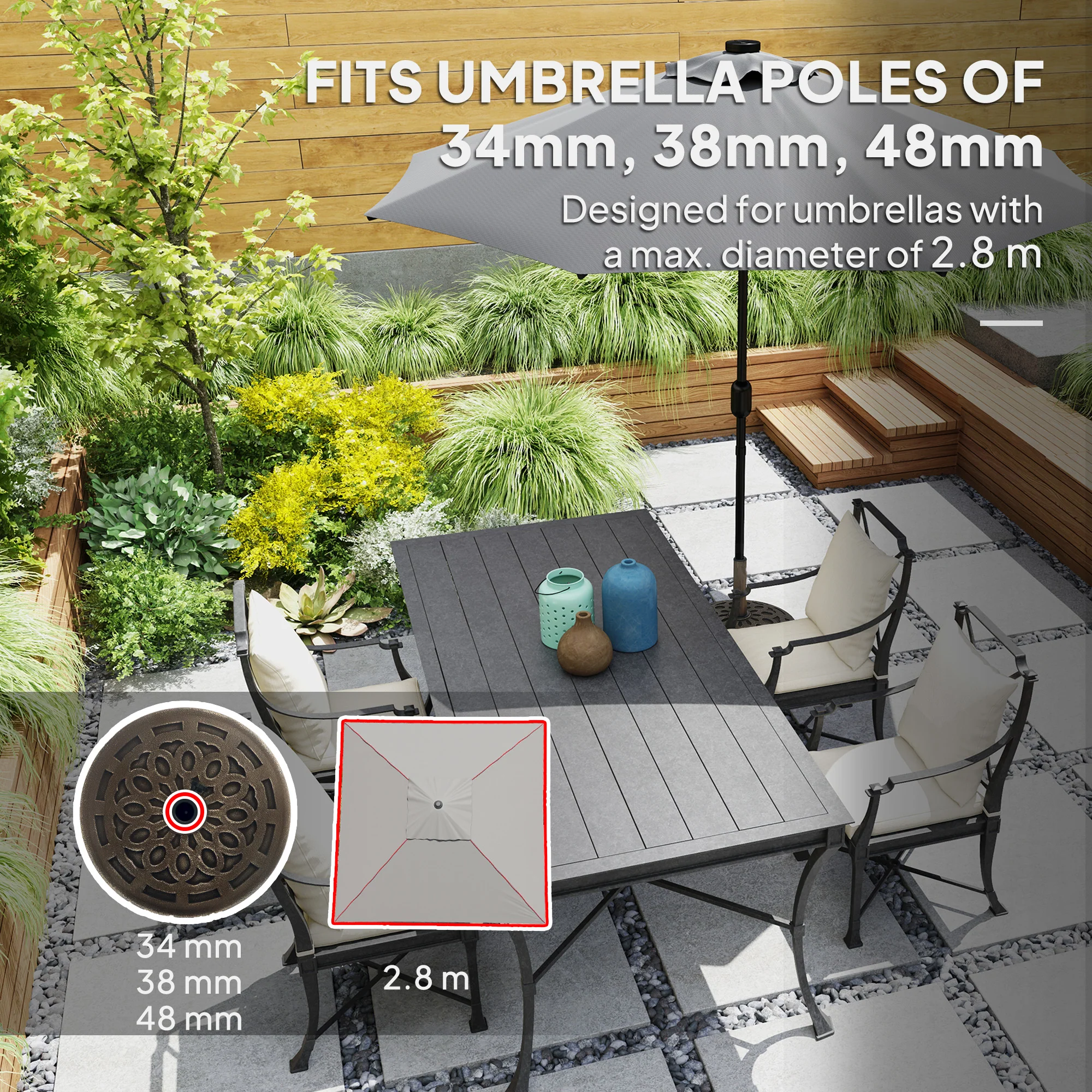 Outsunny 21kg Resin Garden Parasol Base Umbrella Stand with Wheels - Image 3
