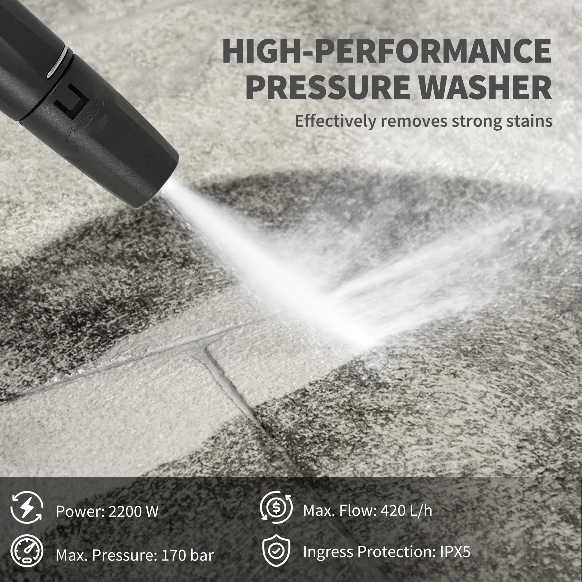 Outsunny 2200W Power Washer 170 Bar Pressure With Adjustable Nozzle - Image 3
