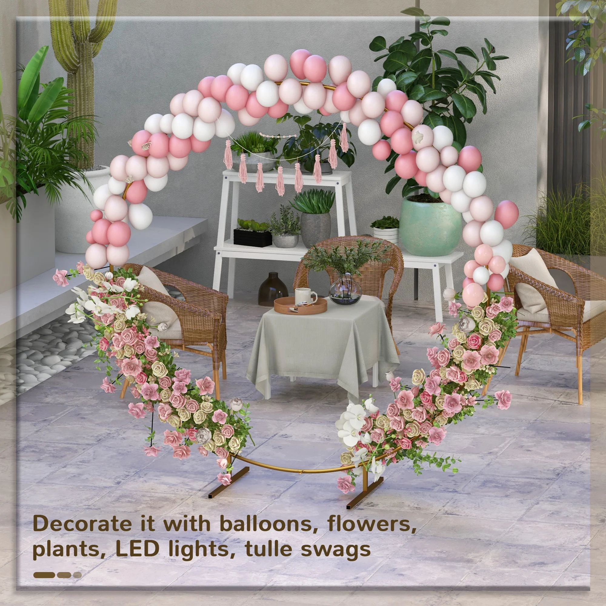Outsunny 222cm Gold Tone Wedding Arch Round Backdrop Stand for Birthday Party - Image 4