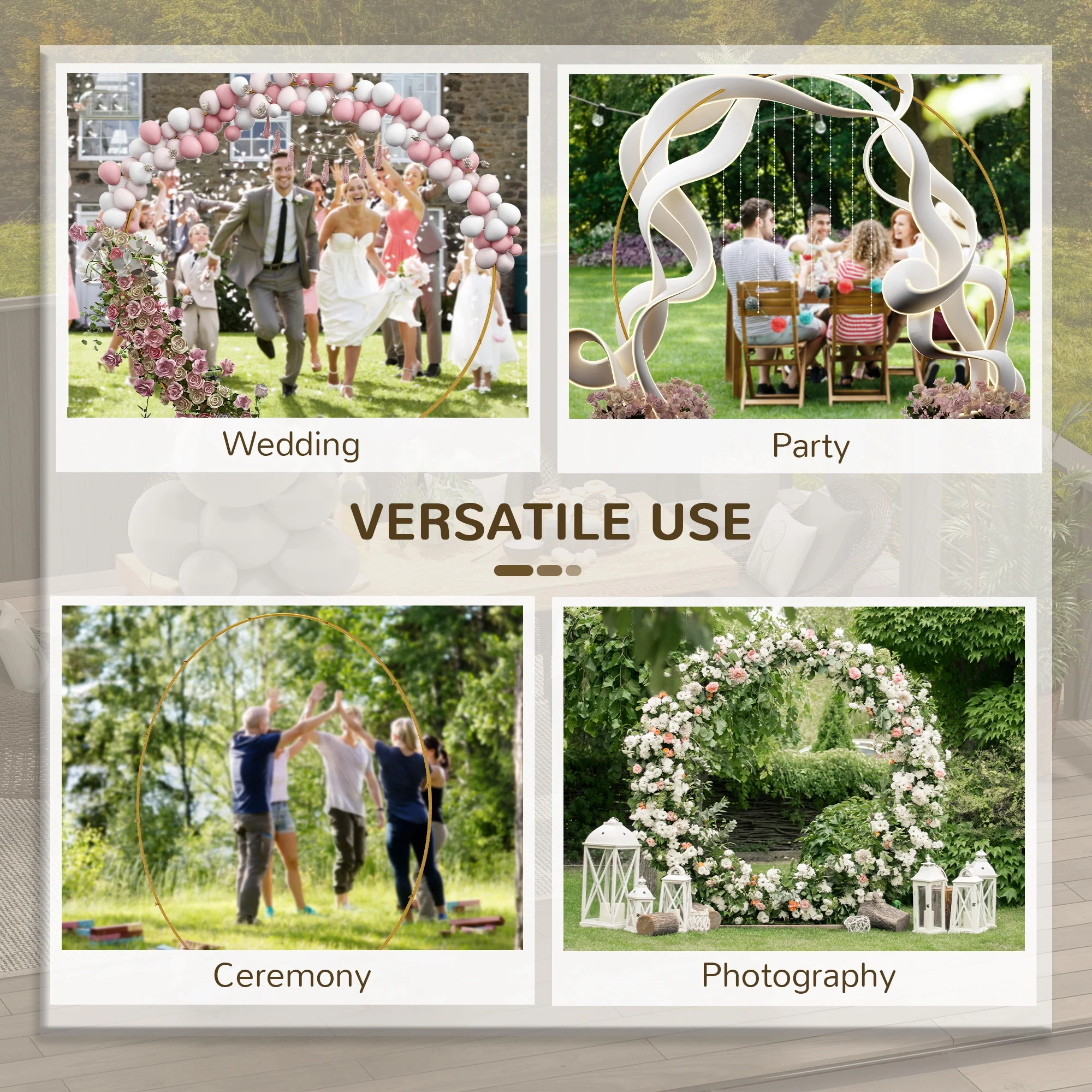 Outsunny 222cm Gold Tone Wedding Arch Round Backdrop Stand for Birthday Party - Image 6