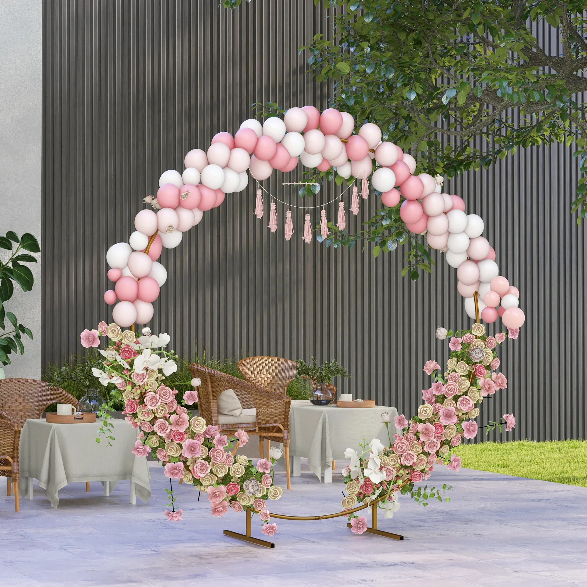 Outsunny 222cm Gold Tone Wedding Arch Round Backdrop Stand for Birthday Party - Image 7