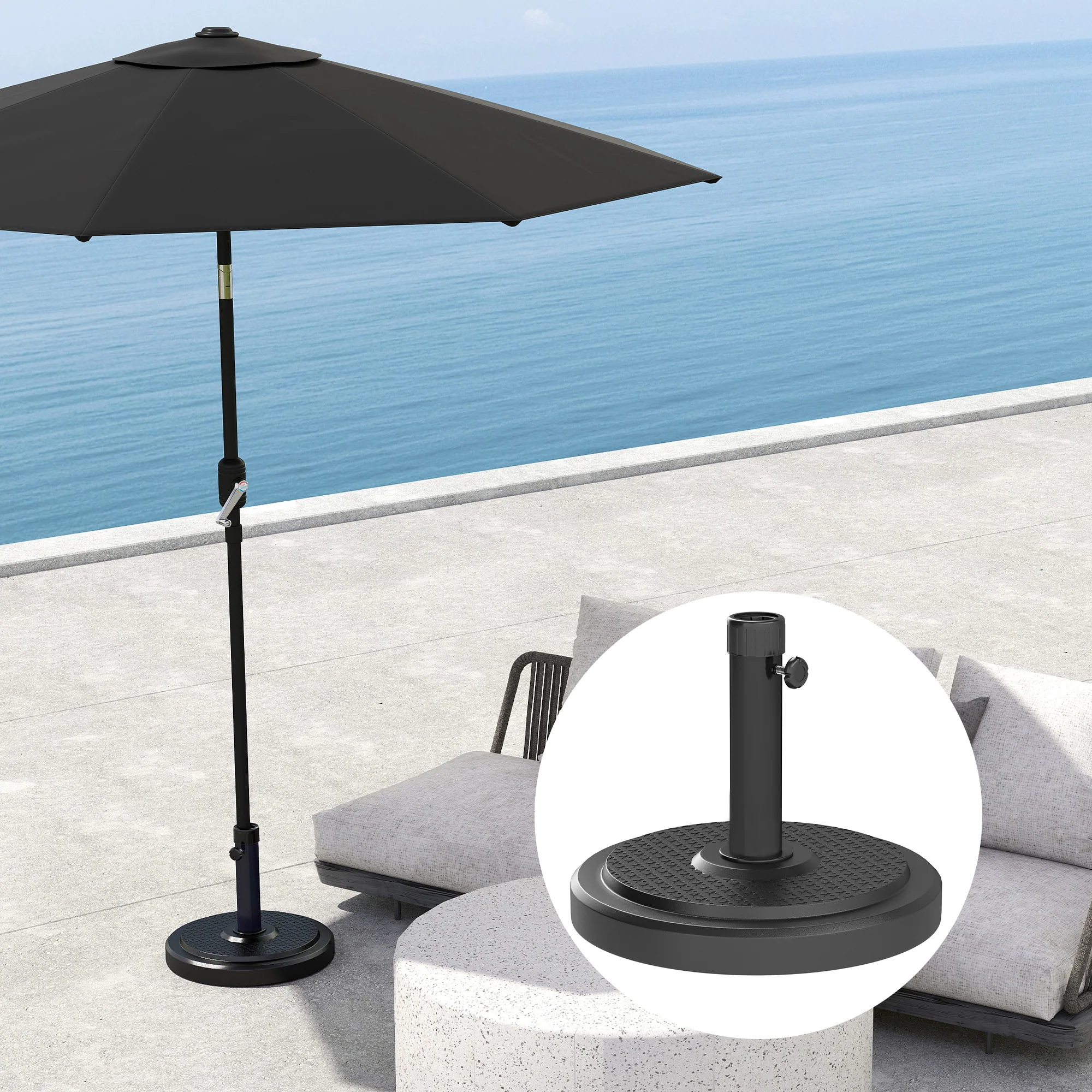 Outsunny 22kg Garden Parasol Base, Round HDPE Sun Umbrella Base, Black - Image 8