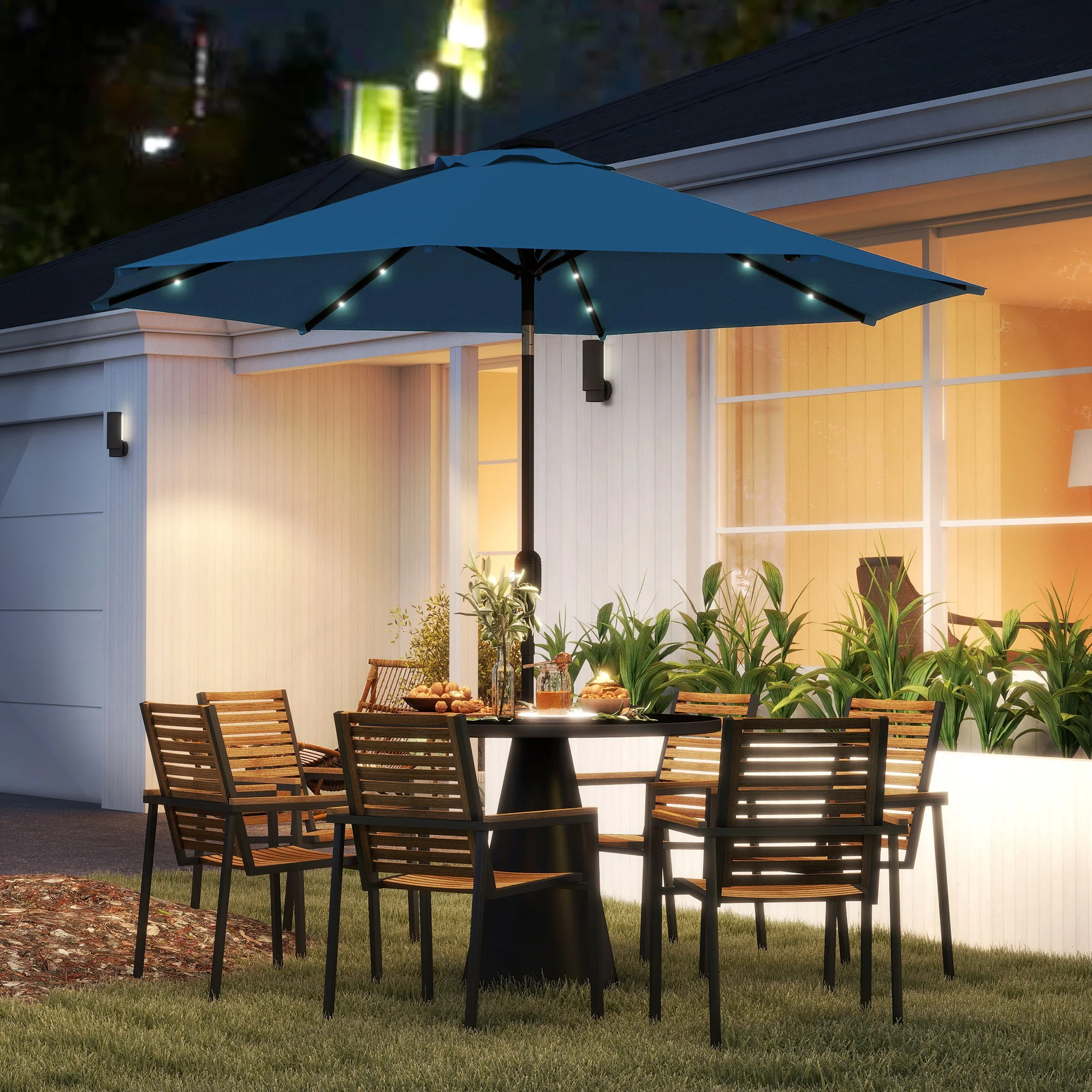 Outsunny 24 LED Solar Powered Parasol Umbrella Garden Tilt Outdoor String Light - Image 2