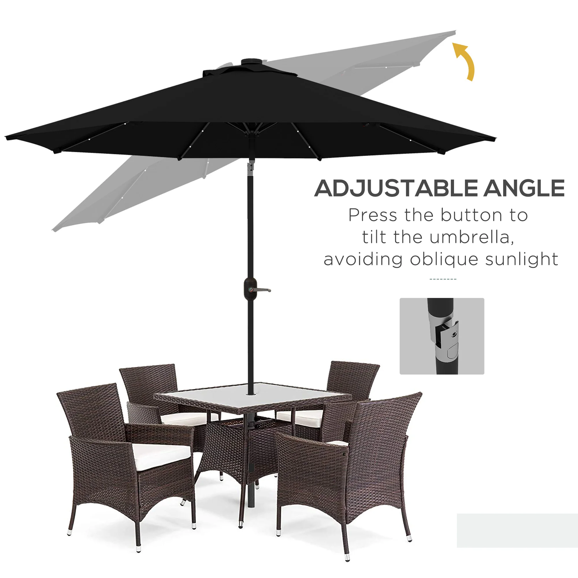 Outsunny 24 LED Solar Powered Parasol Umbrella Garden Tilt Outdoor String Light - Image 4
