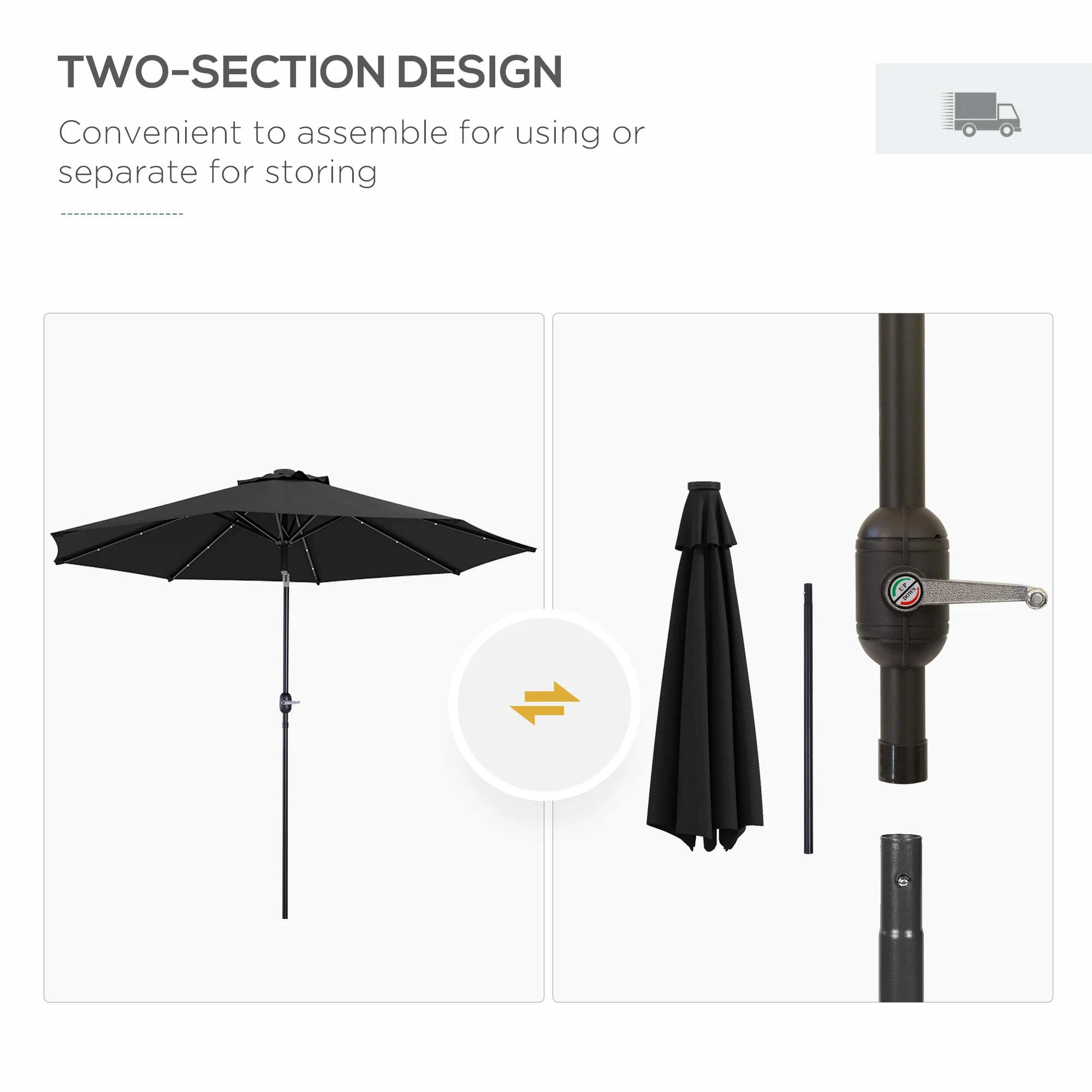 Outsunny 24 LED Solar Powered Parasol Umbrella Garden Tilt Outdoor String Light - Image 8