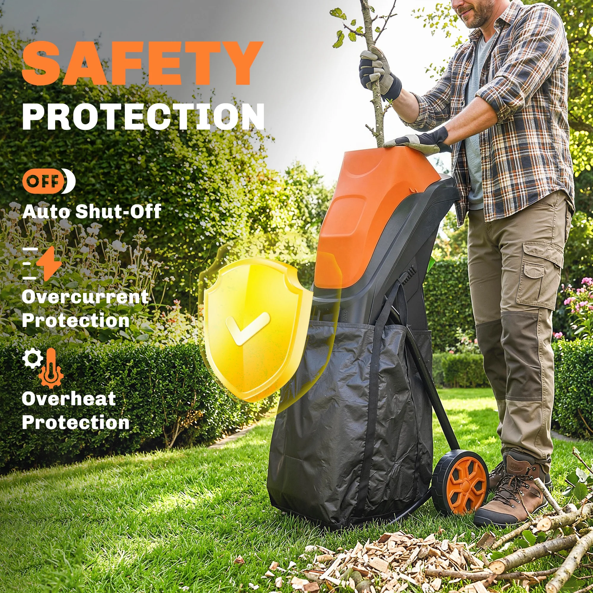 Outsunny 2500W Electric Wood Chipper With 45L Collection Bag - Image 4