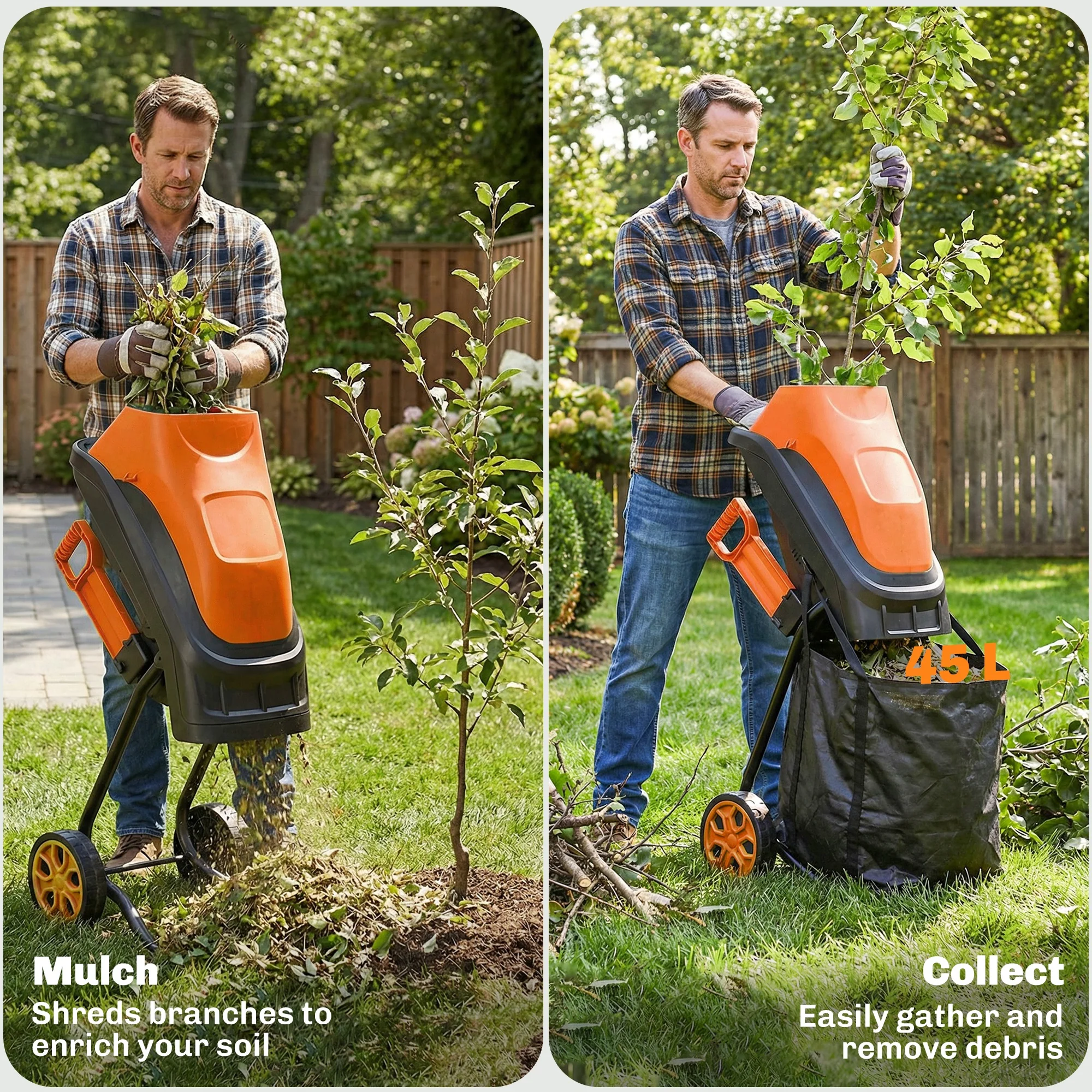 Outsunny 2500W Electric Wood Chipper With 45L Collection Bag - Image 8