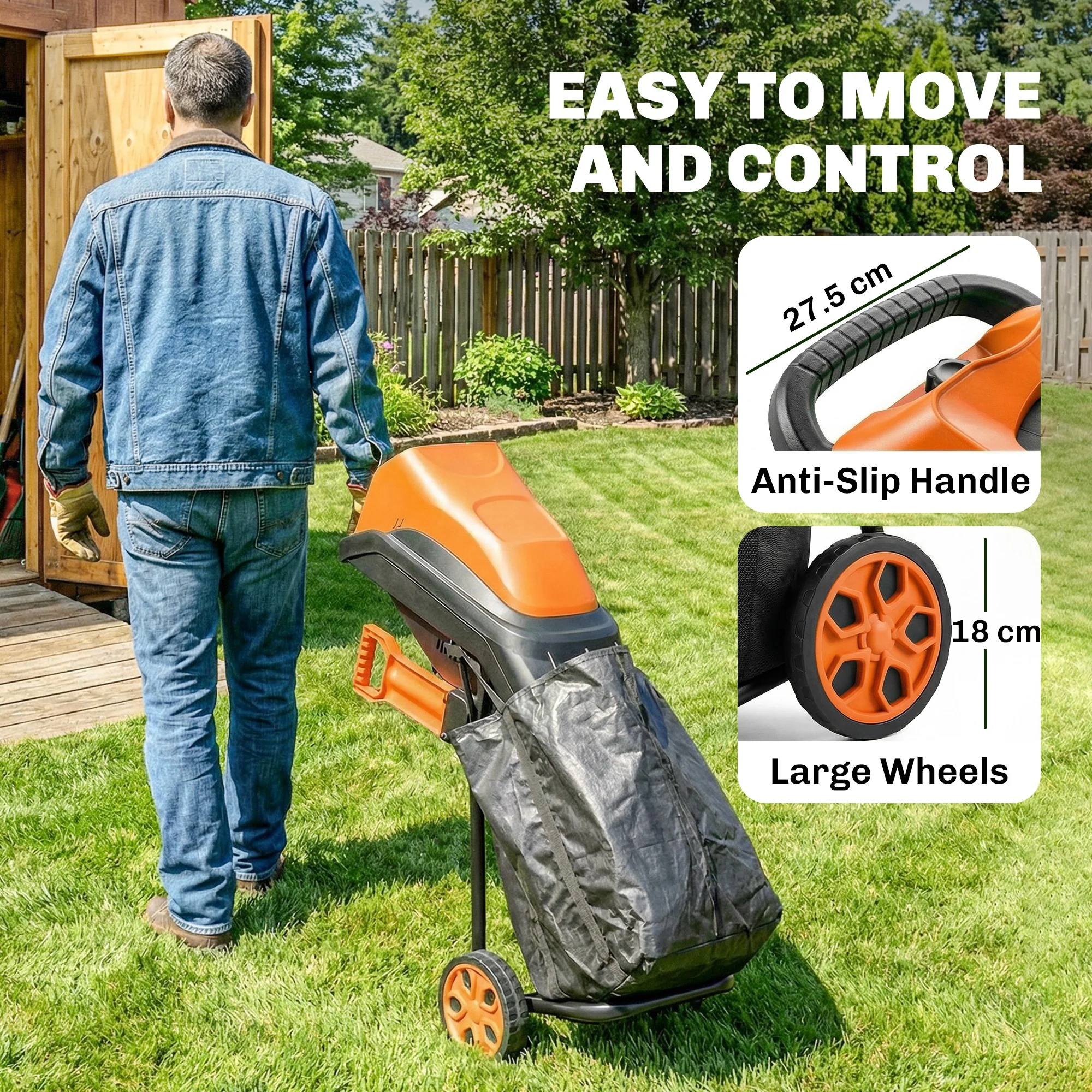 Outsunny 2500W Electric Wood Chipper With 45L Collection Bag - Image 9