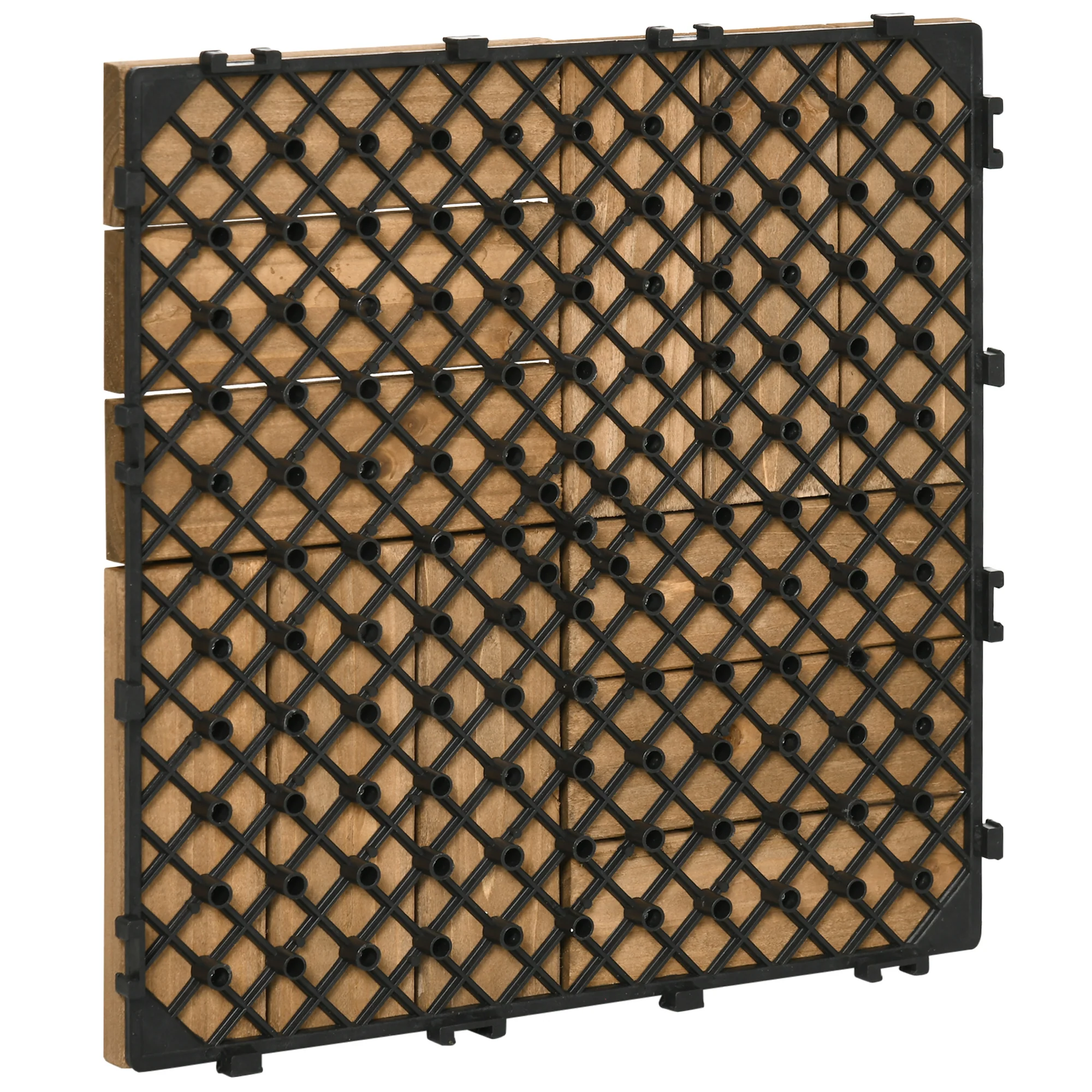 Outsunny 27 Pcs Wooden Decking Tiles, 30x30cm Decking Boards, 2.5, Brown - Image 6