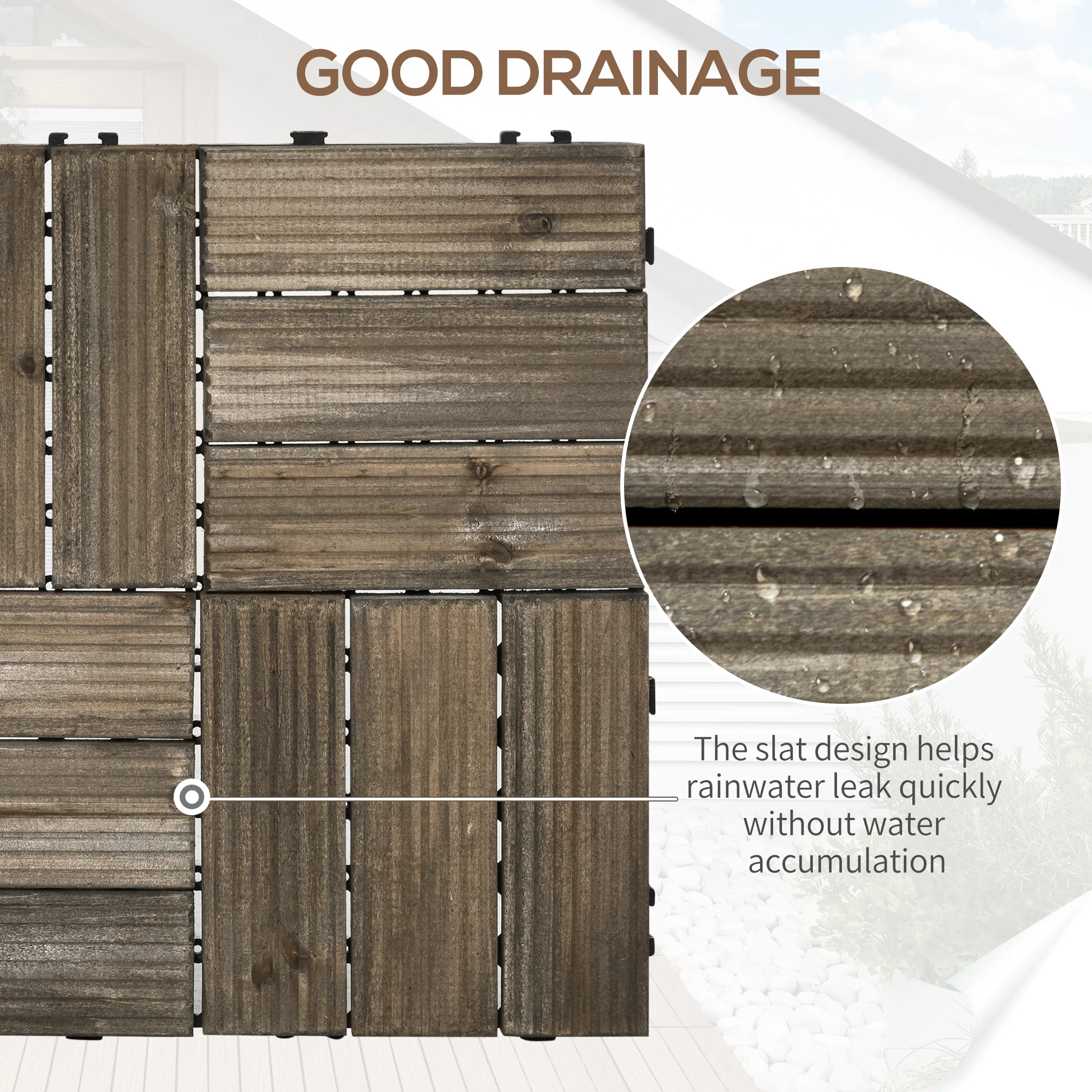 Outsunny 27 Pcs Wooden Decking Tiles, 30x30cm Decking Boards, 2.5, Grey - Image 3