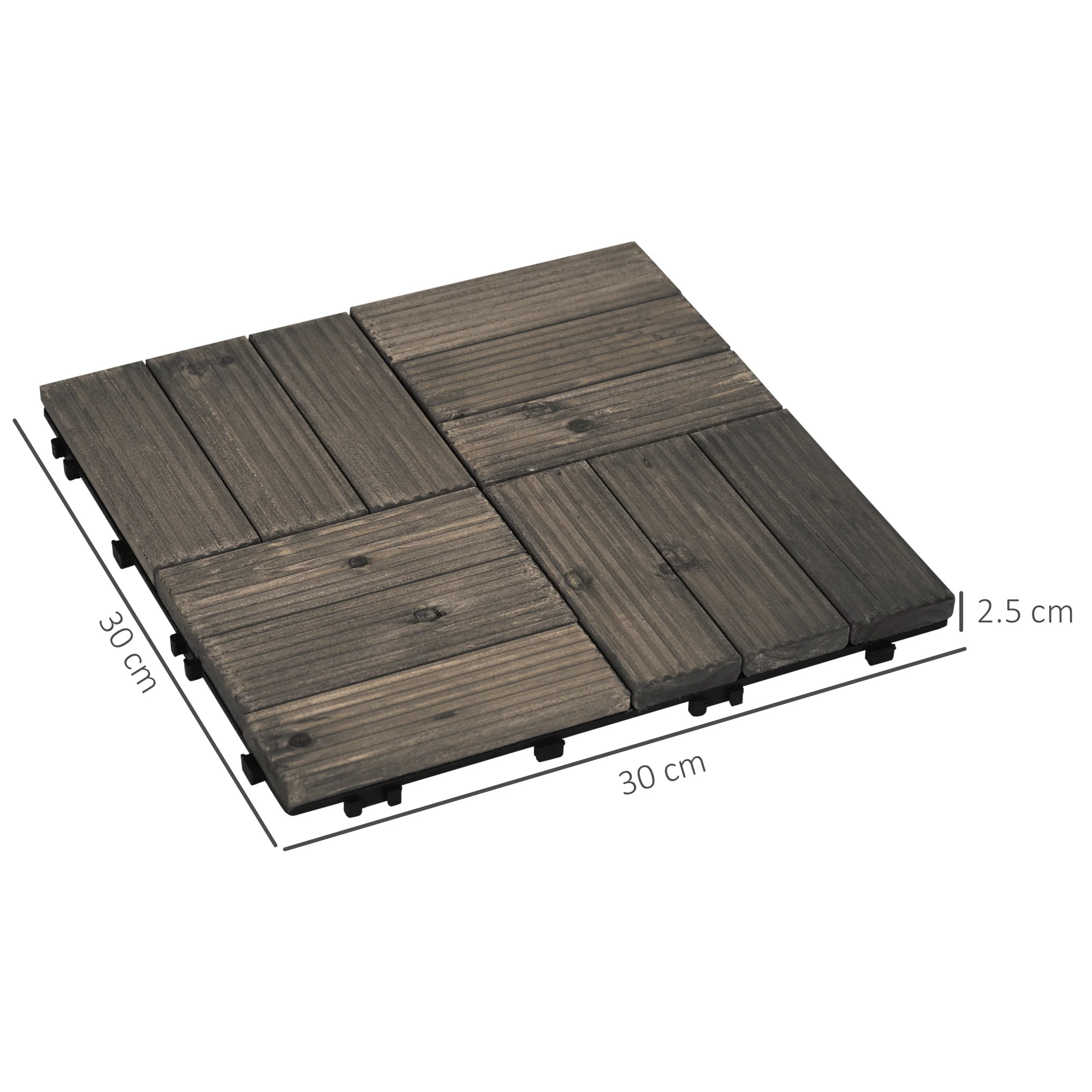 Outsunny 27 Pcs Wooden Decking Tiles, 30x30cm Decking Boards, 2.5, Grey - Image 4