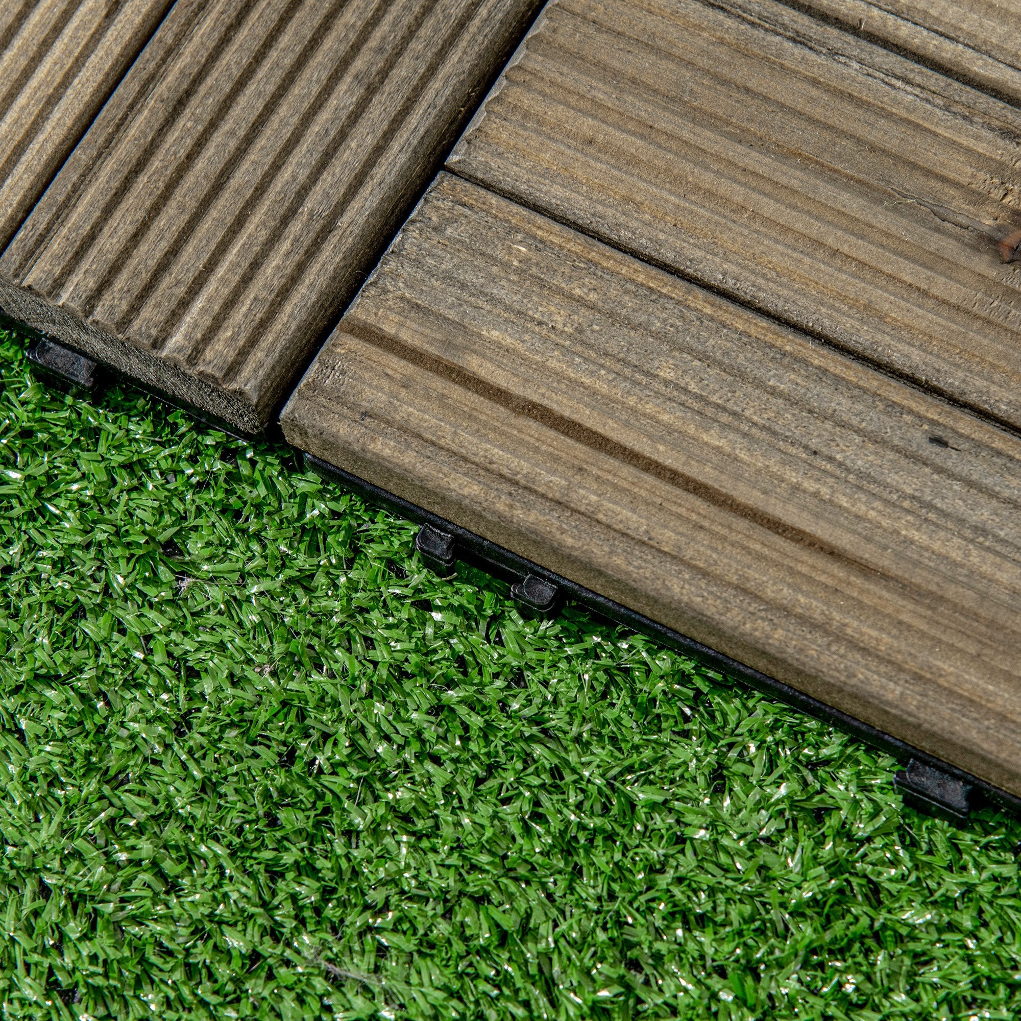 Outsunny 27 Pcs Wooden Decking Tiles, 30x30cm Decking Boards, 2.5, Grey - Image 7