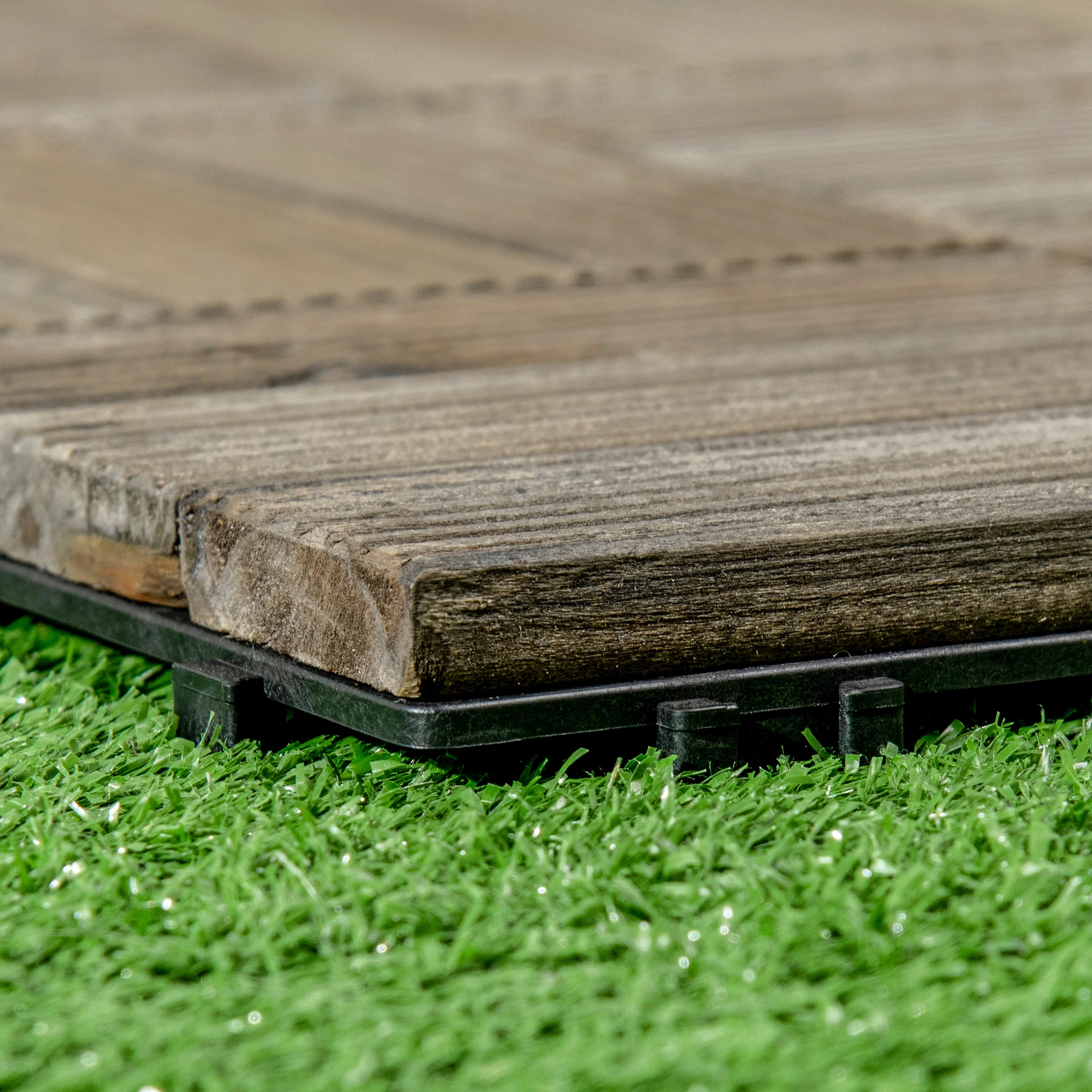 Outsunny 27 Pcs Wooden Decking Tiles, 30x30cm Decking Boards, 2.5, Grey - Image 8