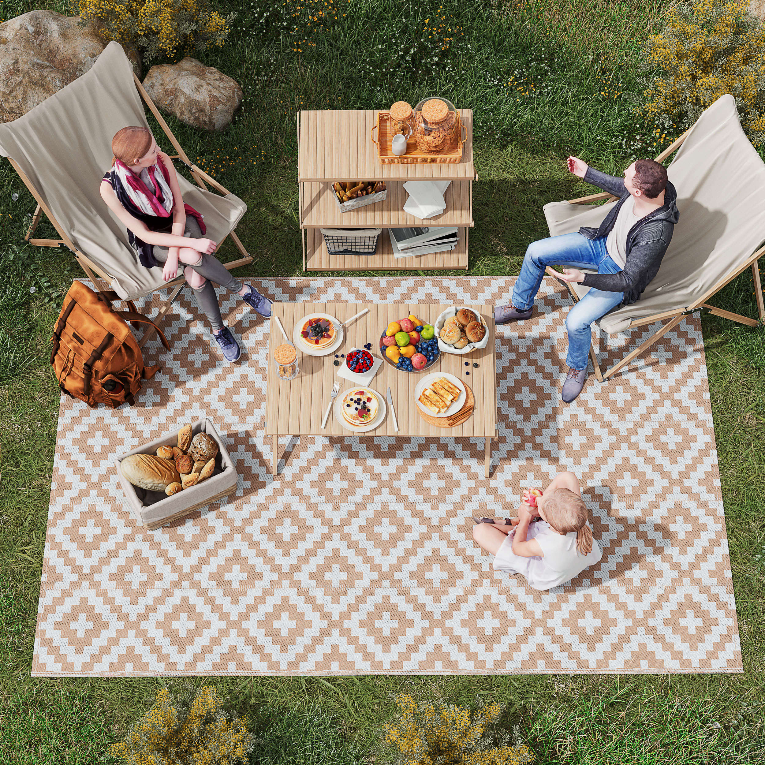 Outsunny 274 X 182 Cm Reversible Outdoor RV Rug Floor Mat, Coffee And White - Image 2