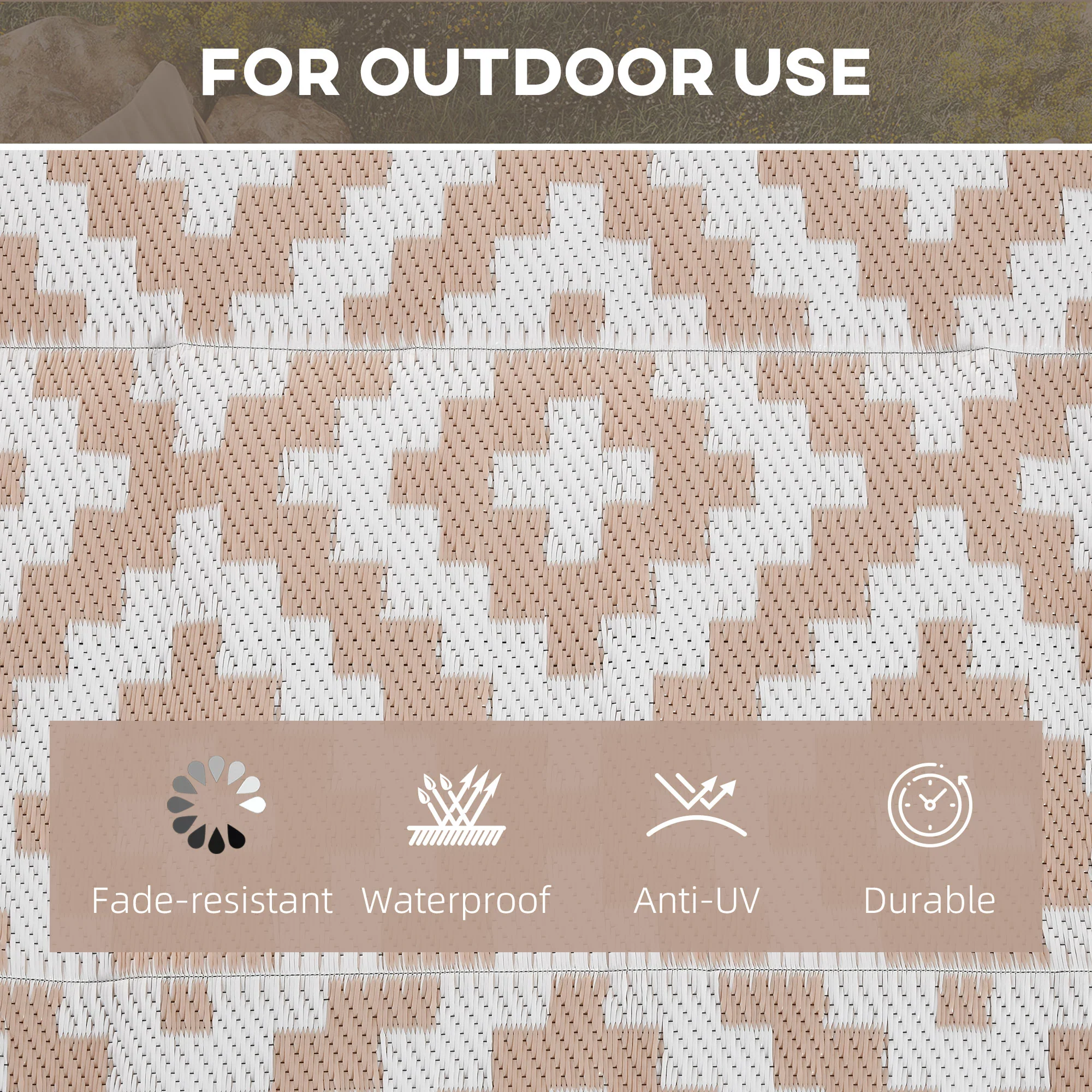 Outsunny 274 X 182 Cm Reversible Outdoor RV Rug Floor Mat, Coffee And White - Image 5