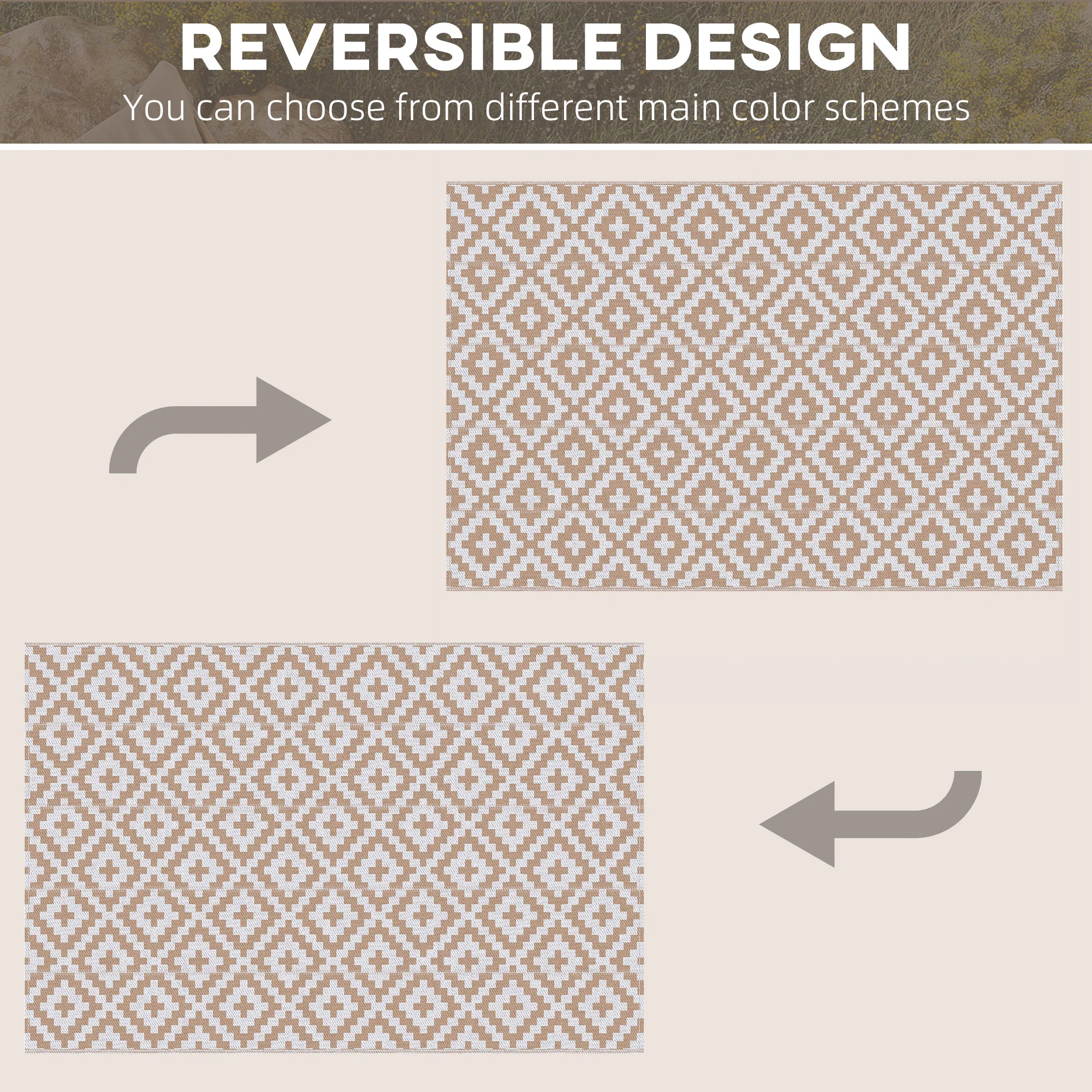 Outsunny 274 X 182 Cm Reversible Outdoor RV Rug Floor Mat, Coffee And White - Image 6