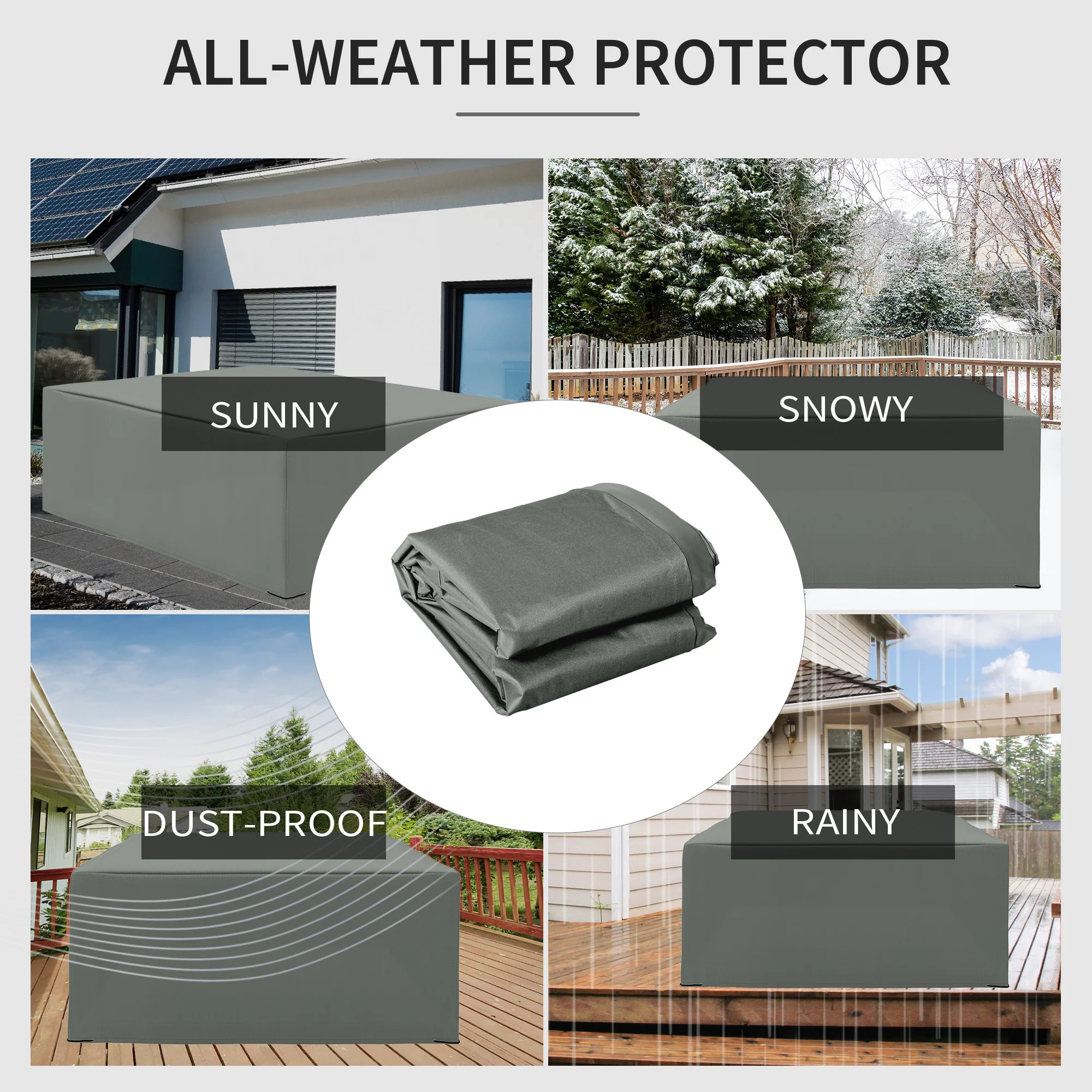 Outsunny 275x205cm Outdoor & Garden Furniture Table Chair Set Cover Water UV Resistant Protection Oxford Fabric Rattan Lounge Clean Cover Grey Protective - Image 10